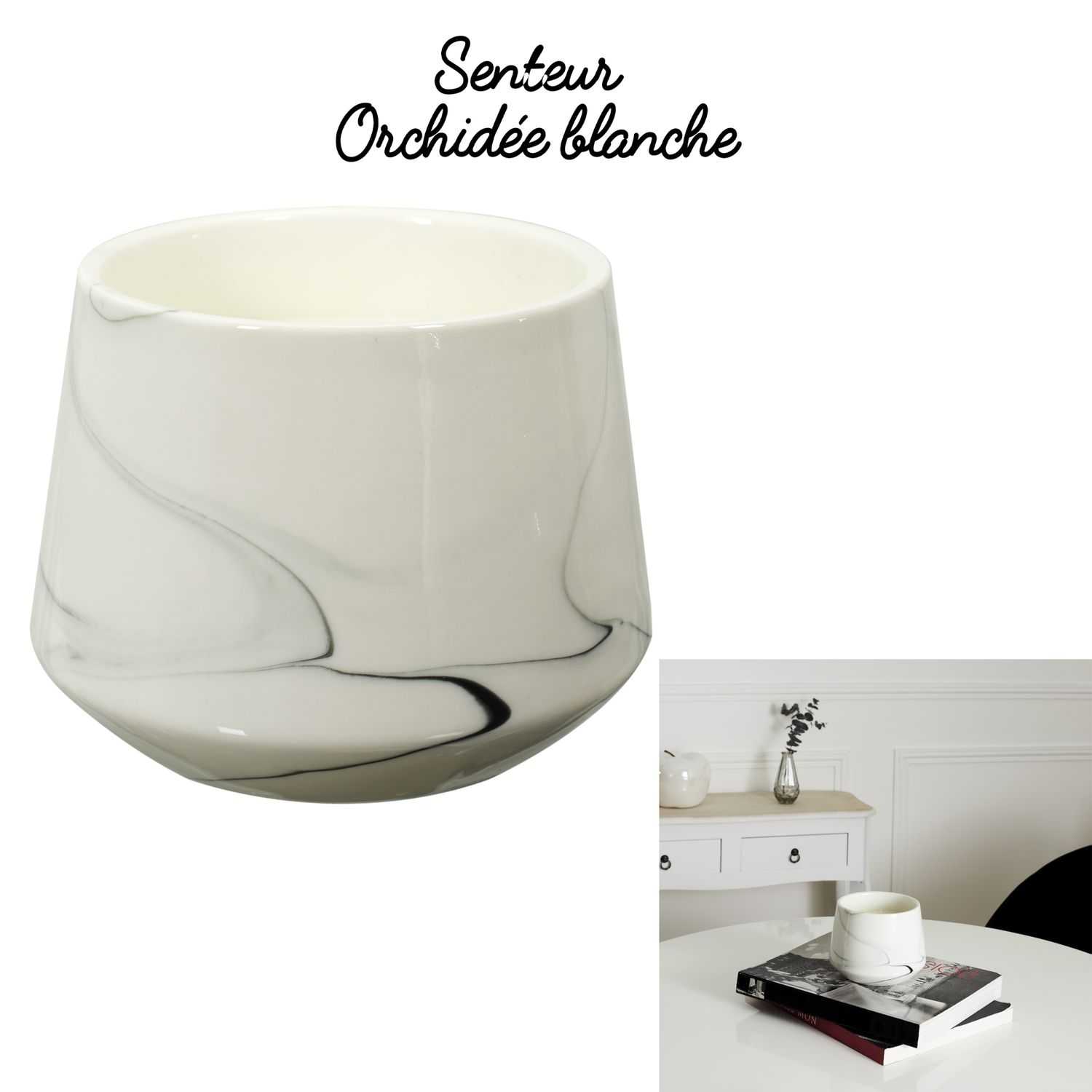 Geurkaars in keramieke houder H13,5cm, Wit