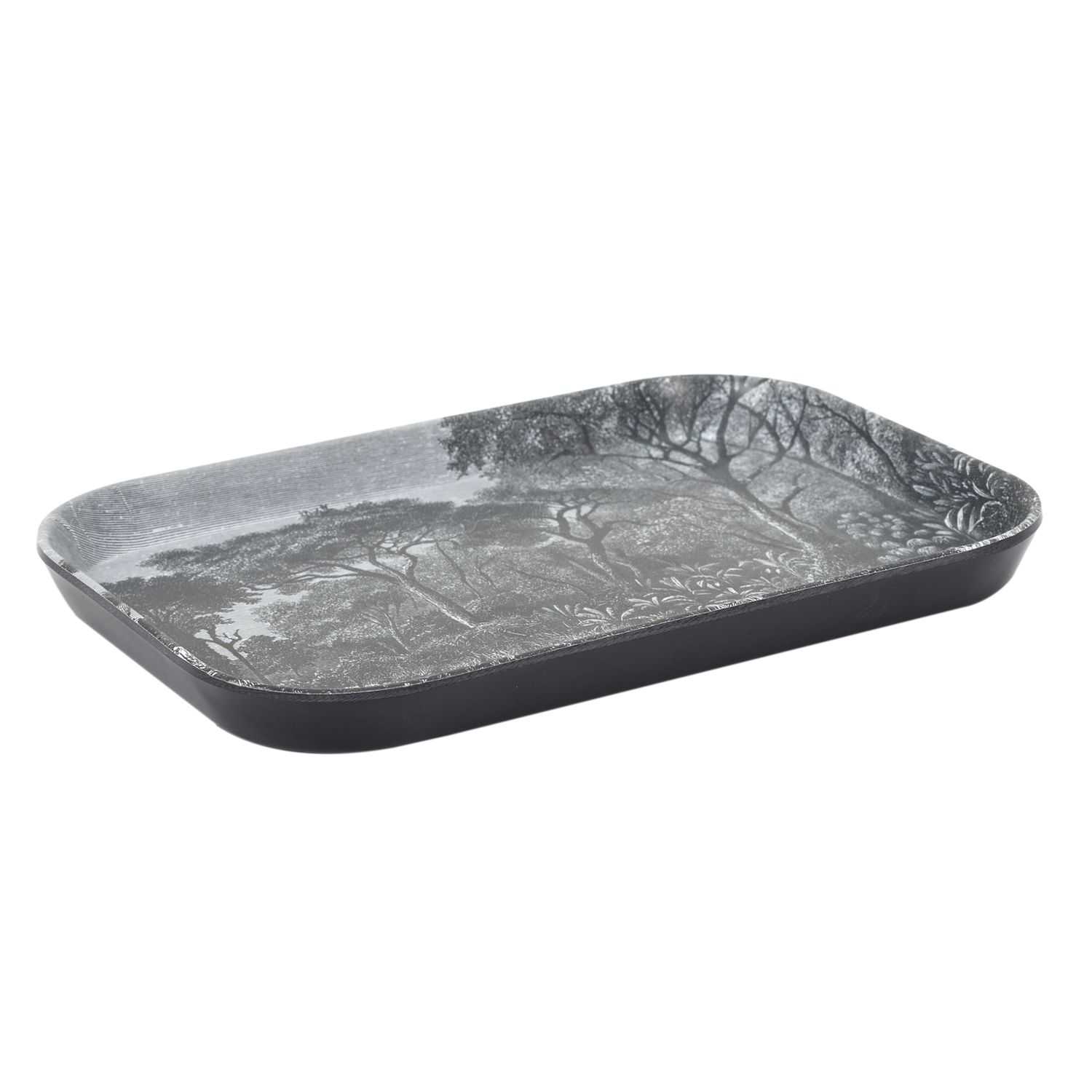 Black Forest Melamine dienblad rechthoek 21cm met bosprint Zwart