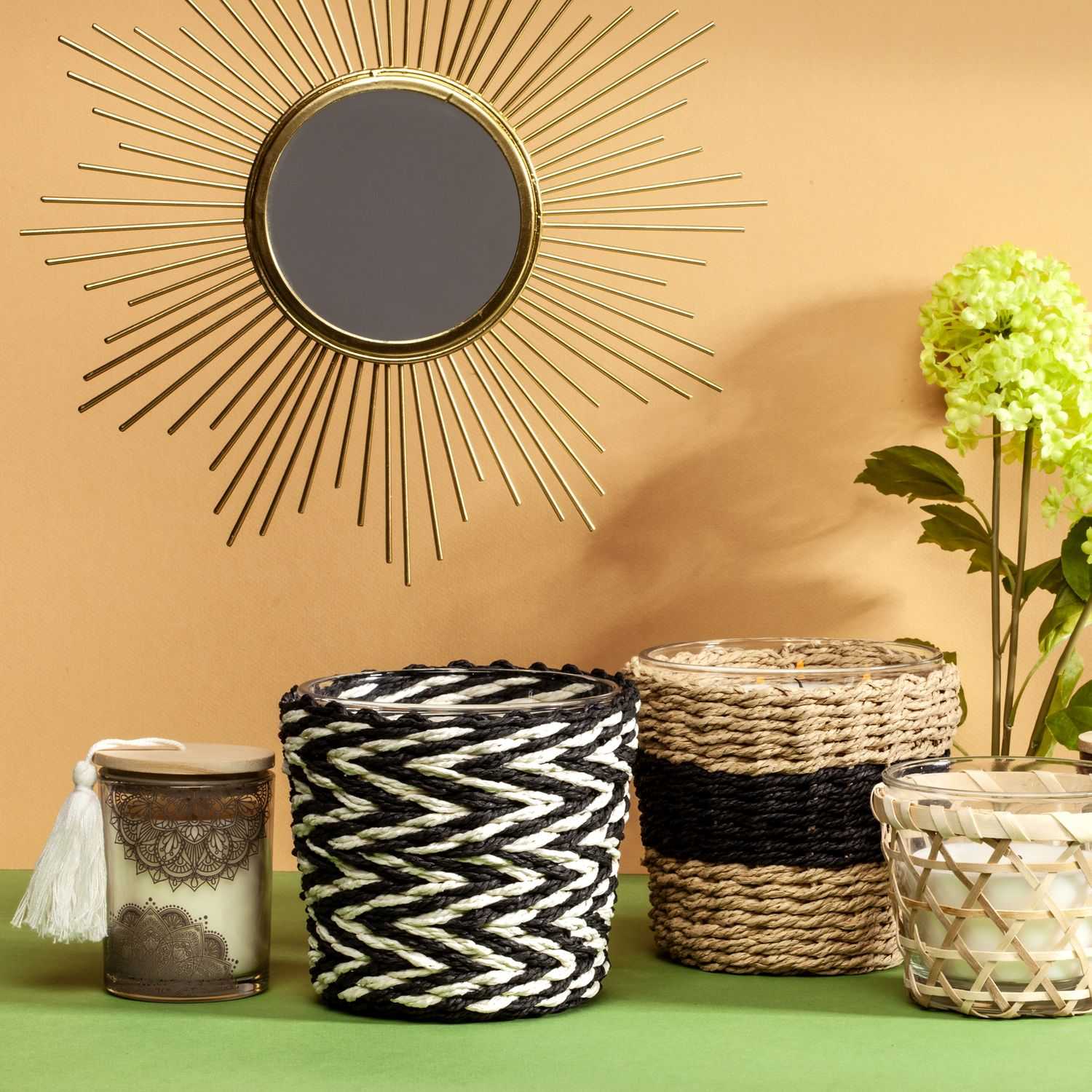 Geurkaars in glas met houten wikkel 11cm