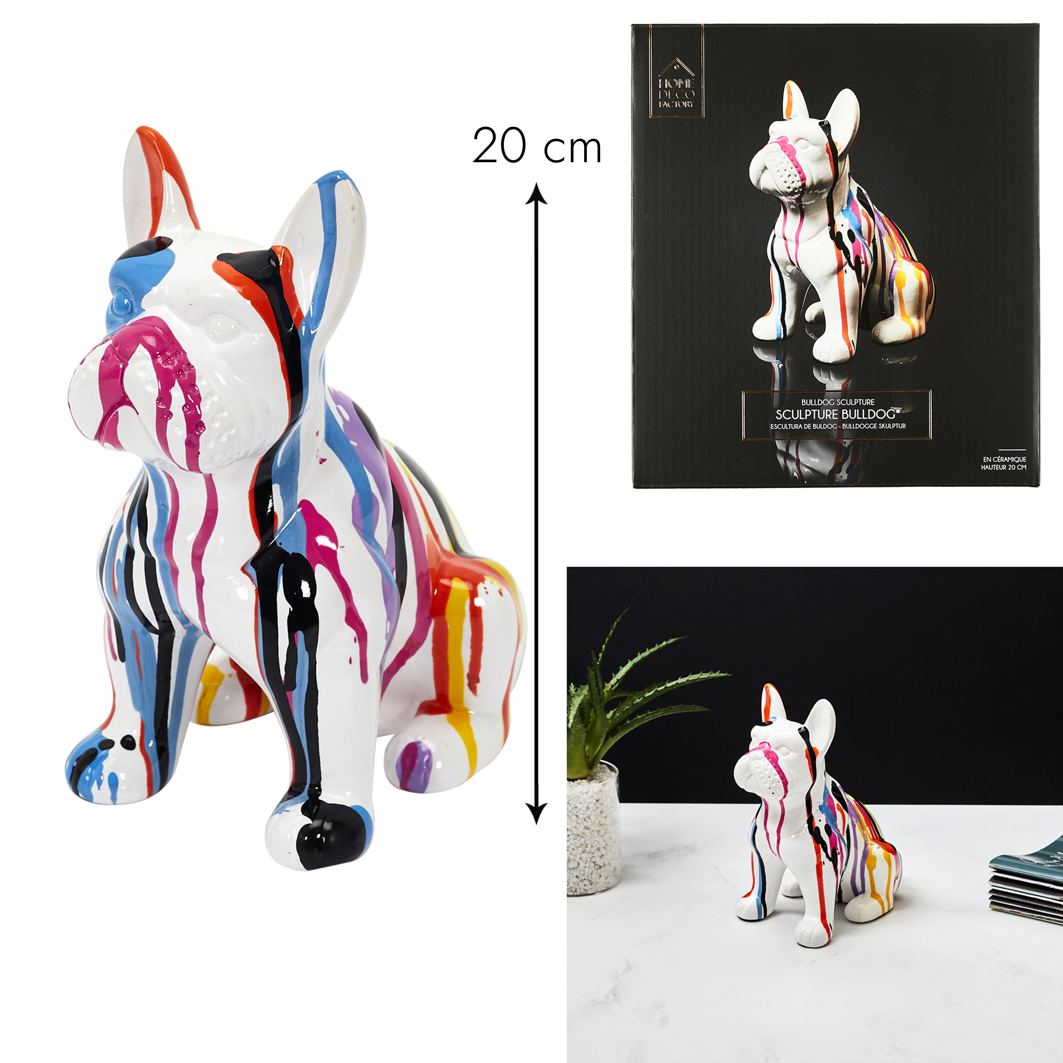 Decoratieve bulldog Multicolor 20cm keramiek