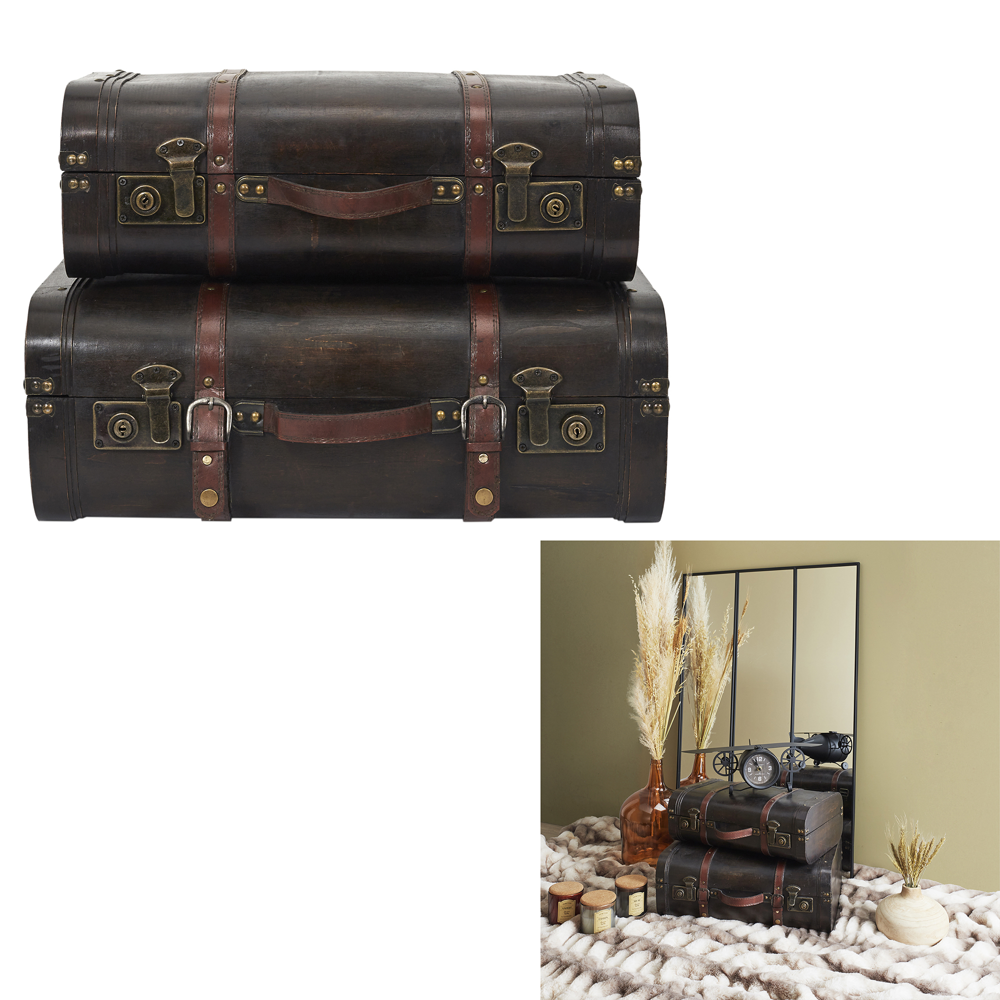 Home Deco Retro Decoratieve retro koffers set 2 stuks