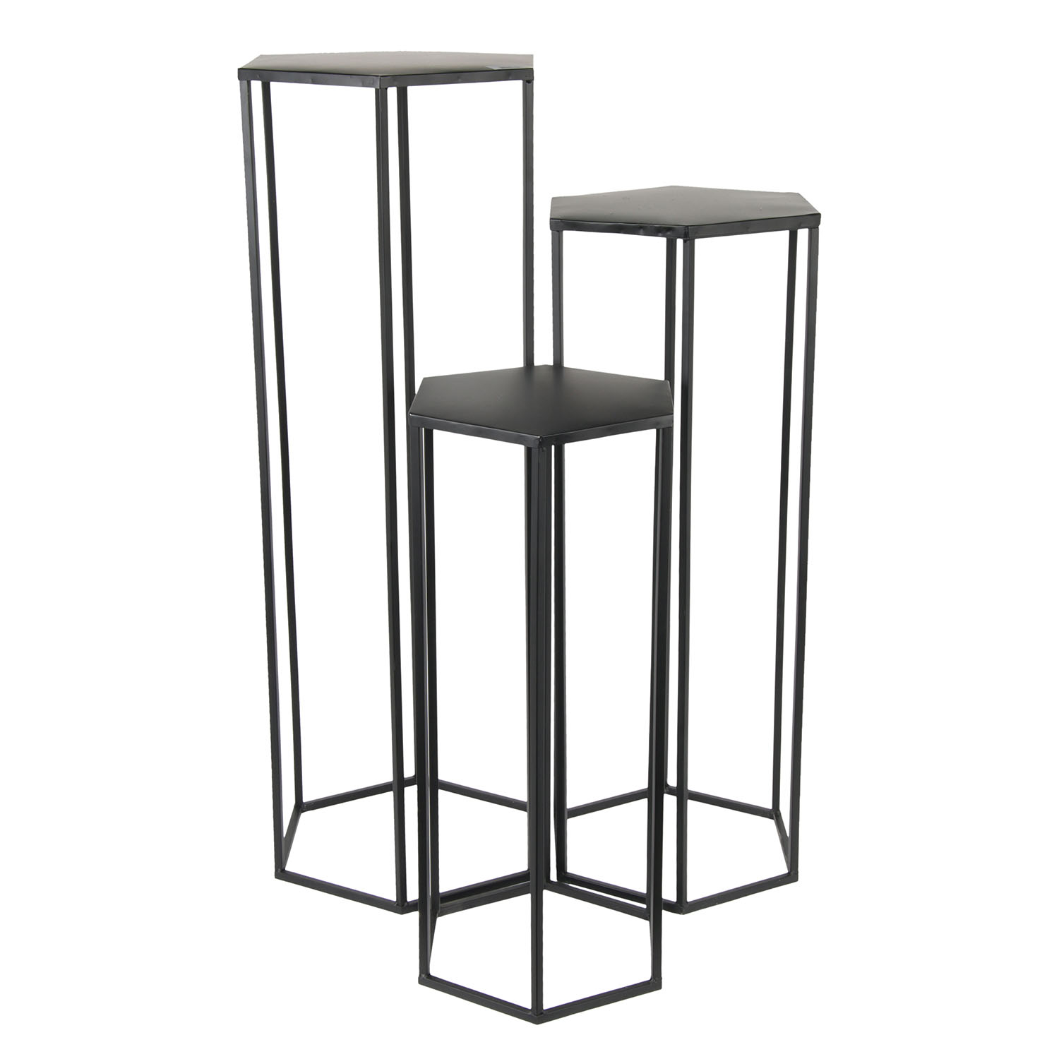 Metalen bijzettafels hoog set 3 stuks Zwart Black Forest Metalen bijzettafels hoog set 3 stuks Zwart