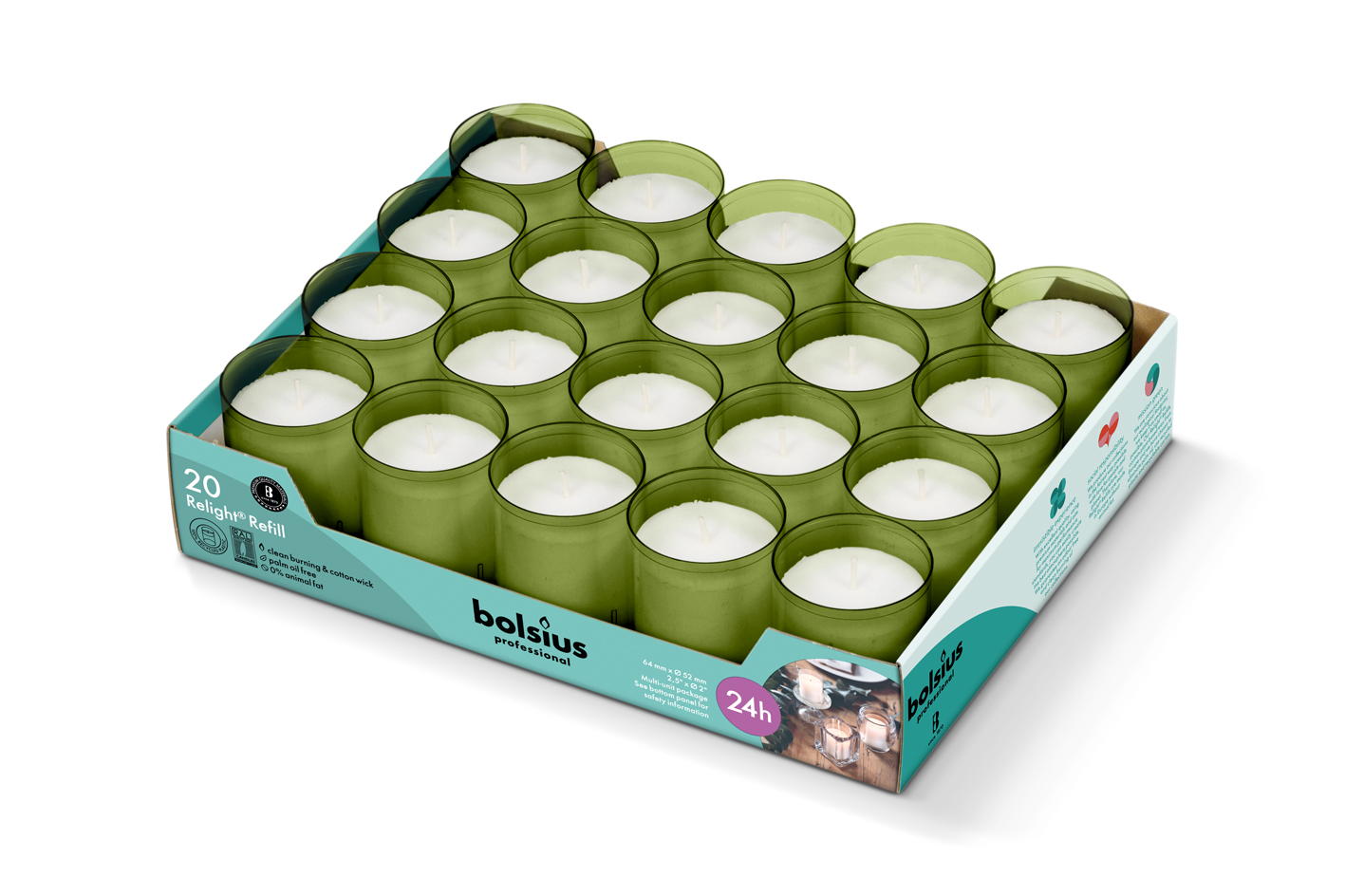 Relight® navullingen 24 uur 64/52 tray 20 Olijfgroen