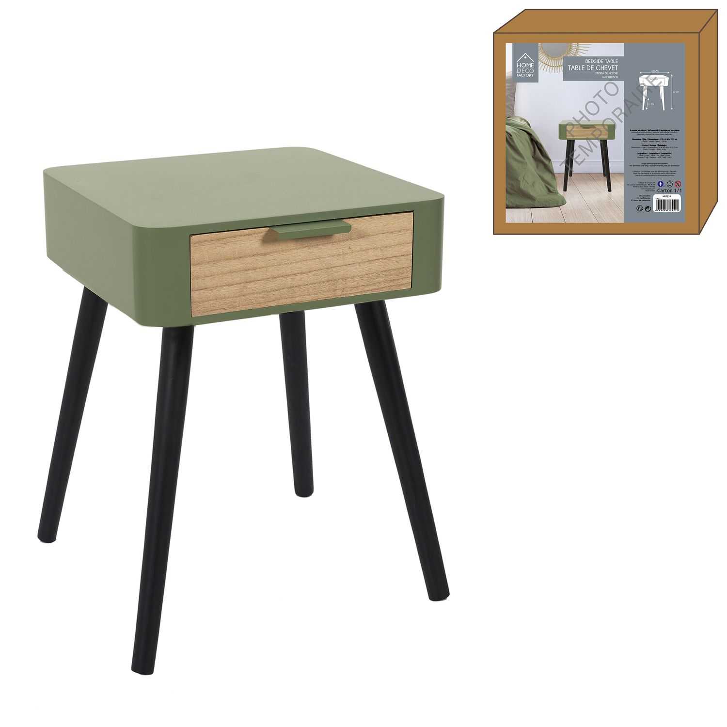 Houten nachtkastje met lade 35x48x40cm, groen