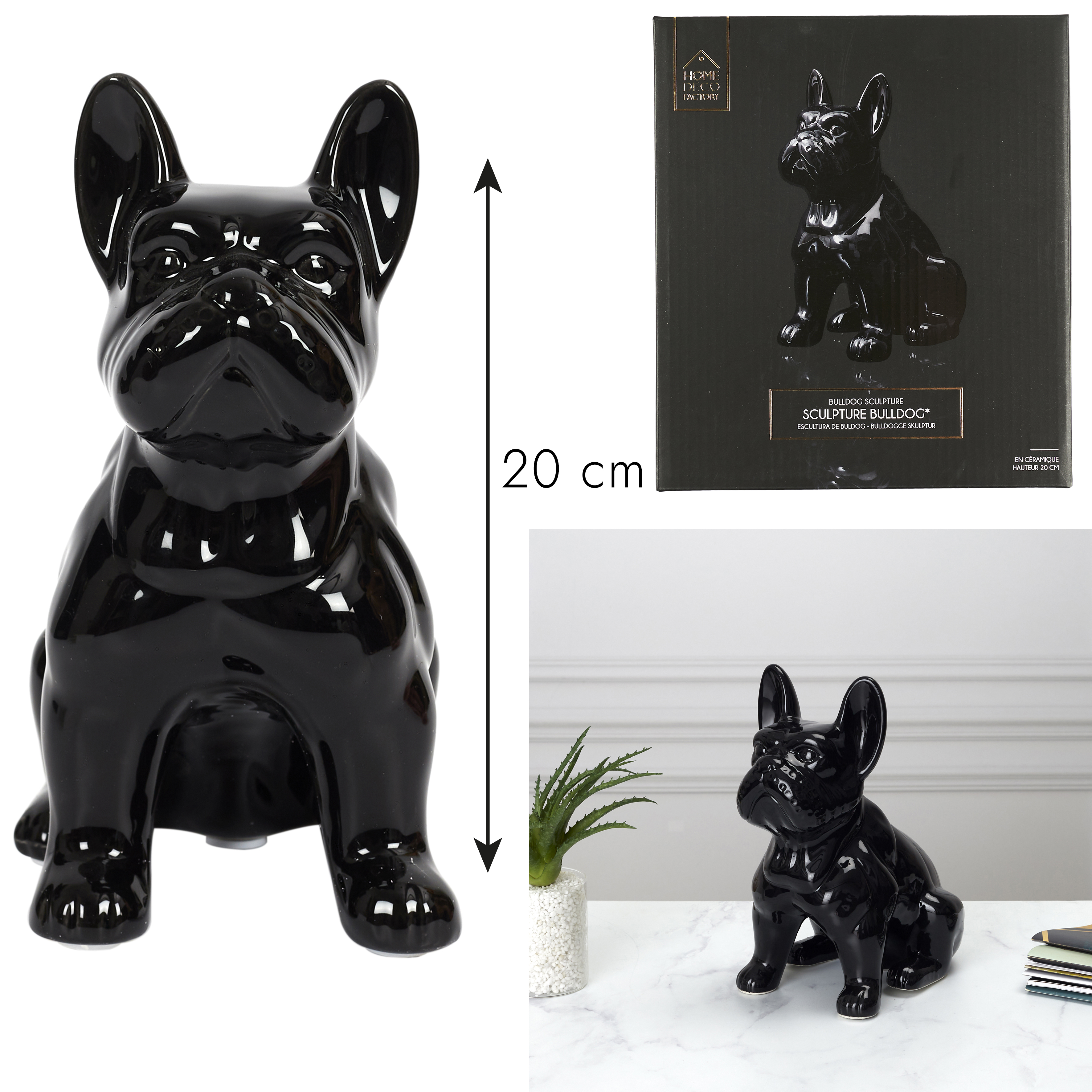 Decoratief black bulldog 20cm keramiek