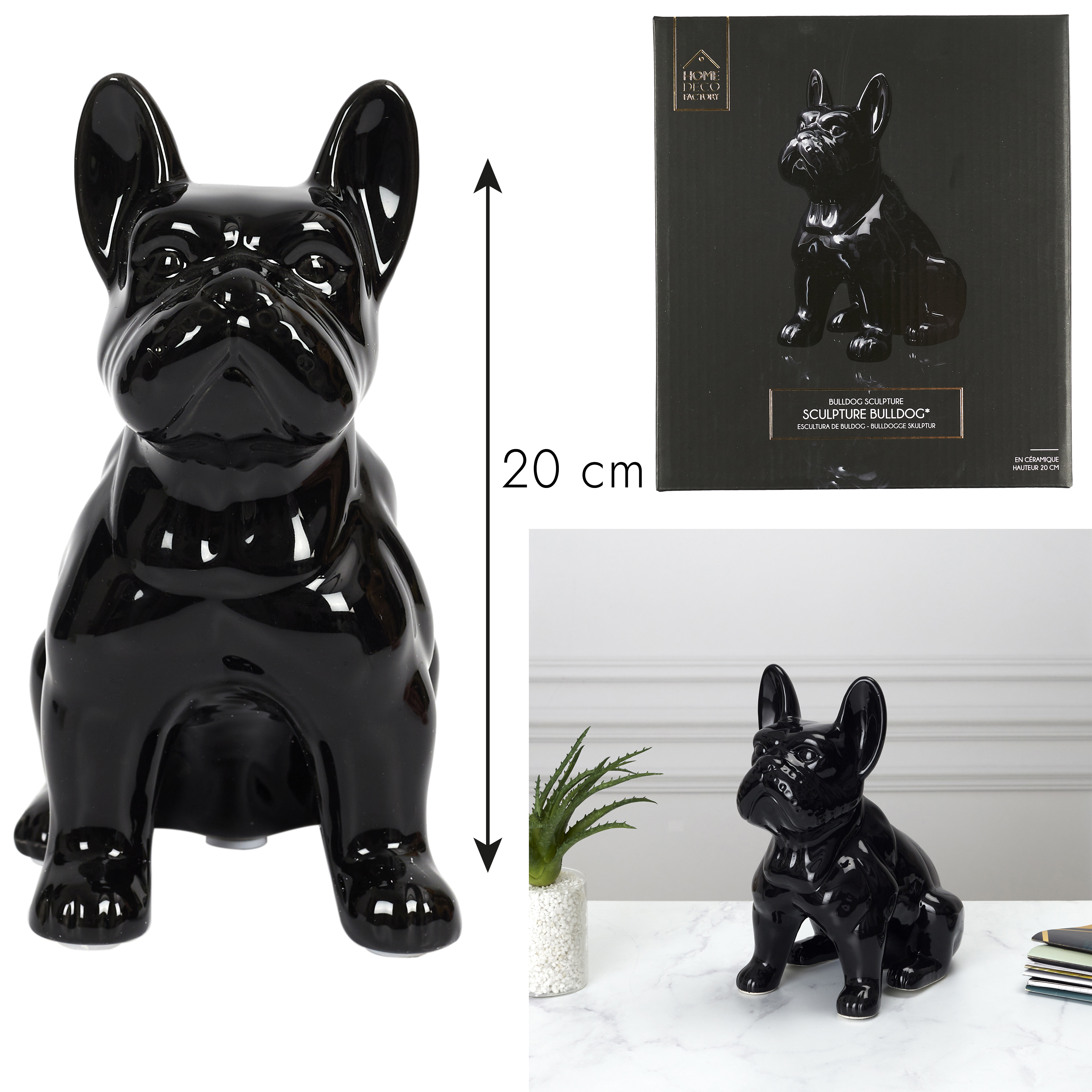 Decoratief black bulldog 20cm keramiek Decoratief black bulldog 20cm keramiek