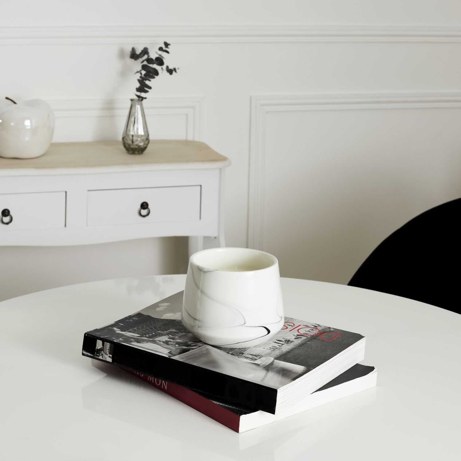 Geurkaars in keramieke houder H13,5cm, Wit