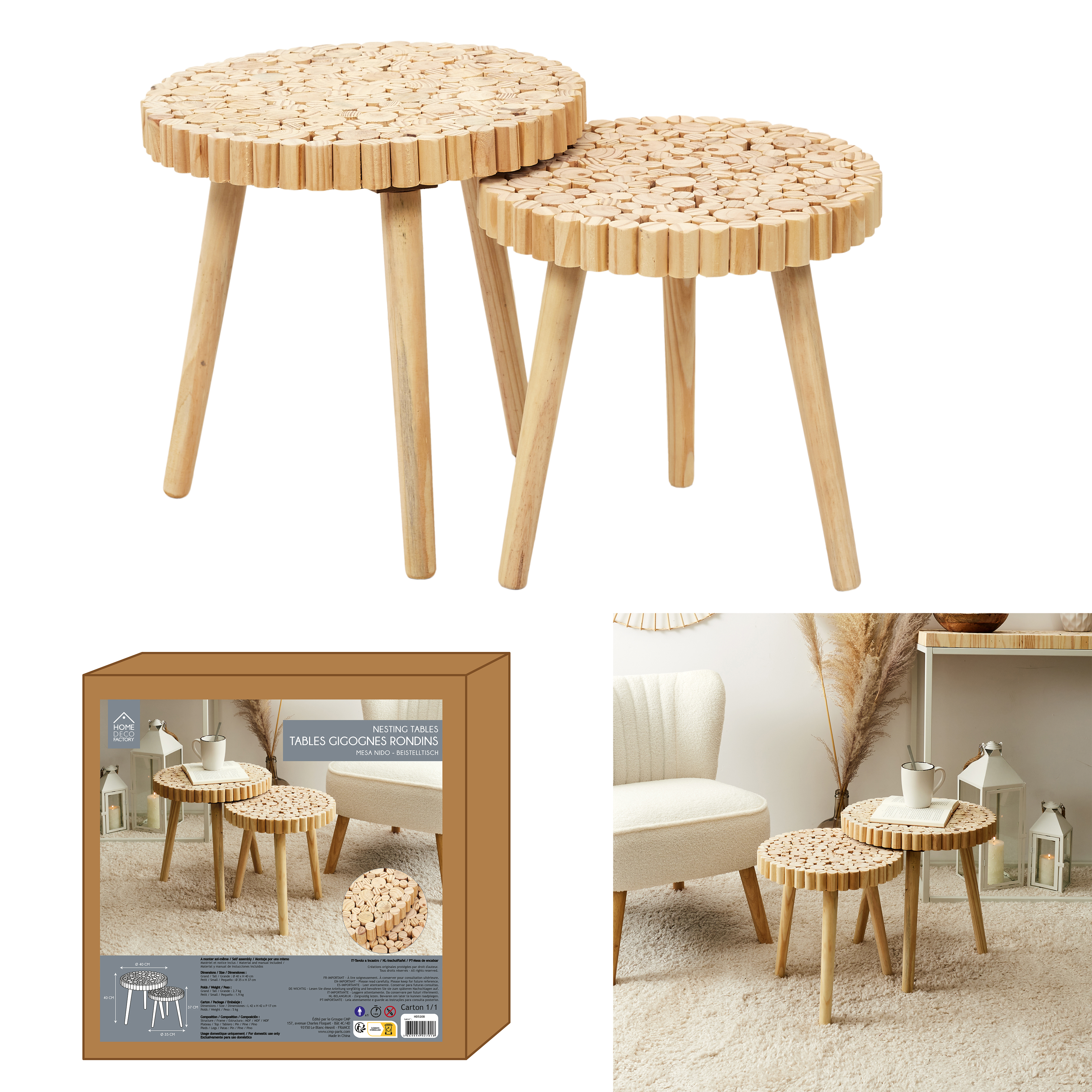 Bijzettafels Gigogne hout set 2 stuks