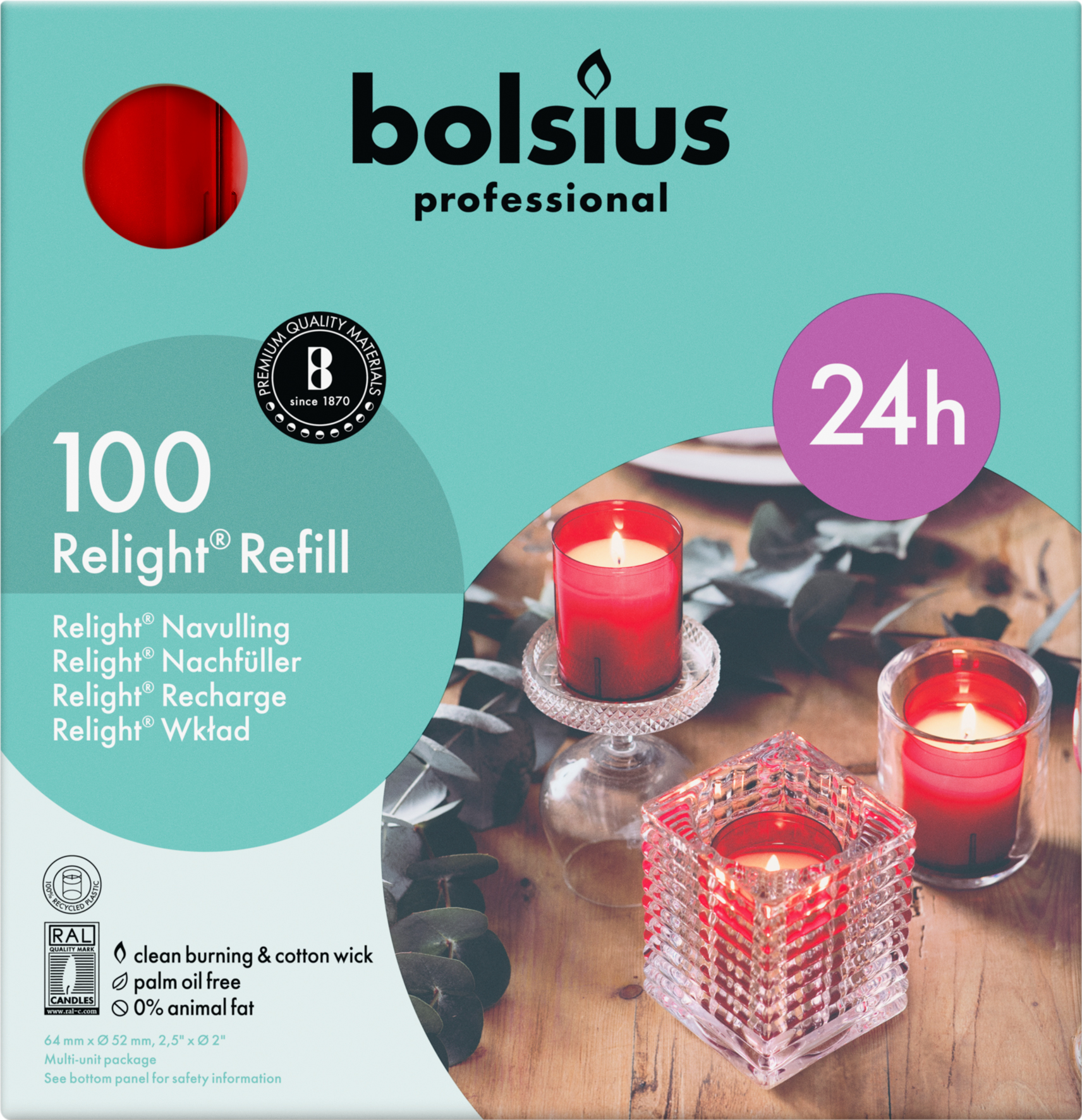 Relight® refill 24 uur 64/52 doos 100 stuks, Rood