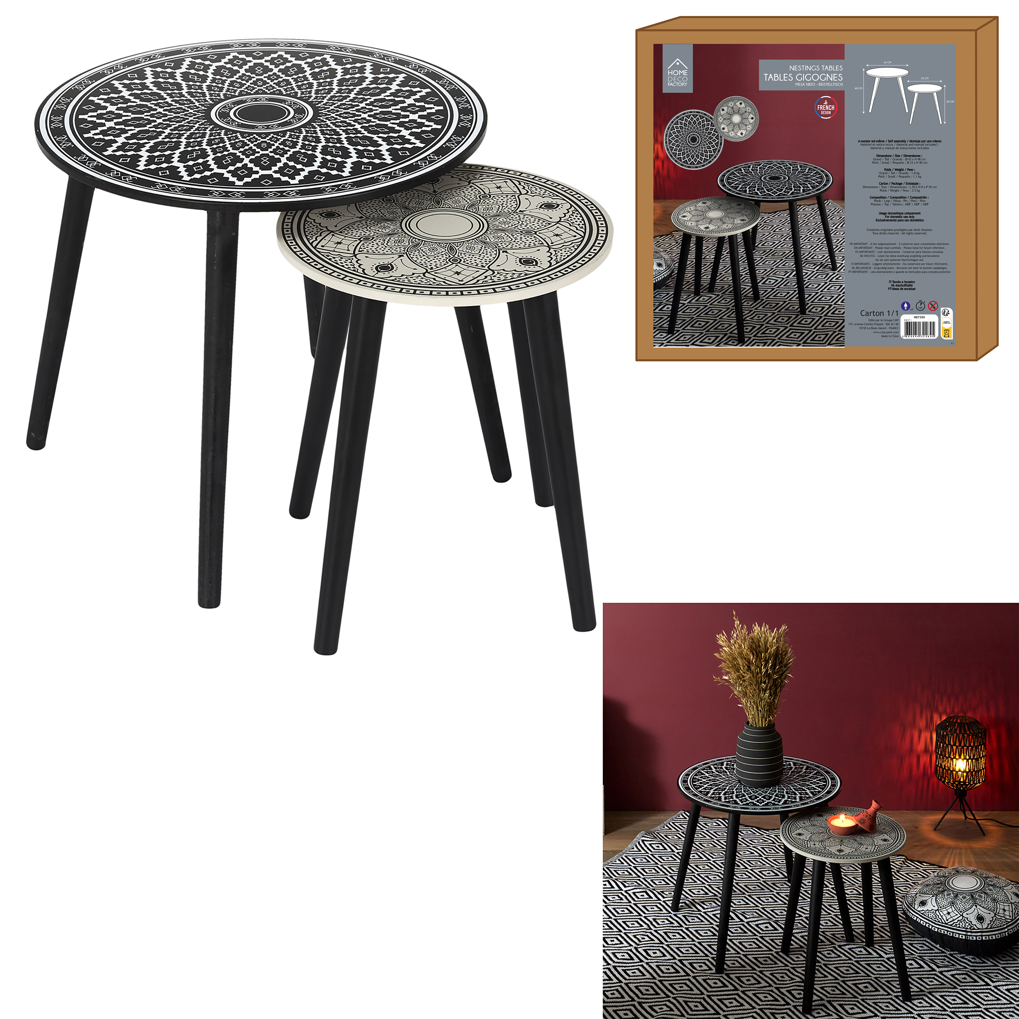 Houten bijzettafels Gigogne Mirage set 2 stuks