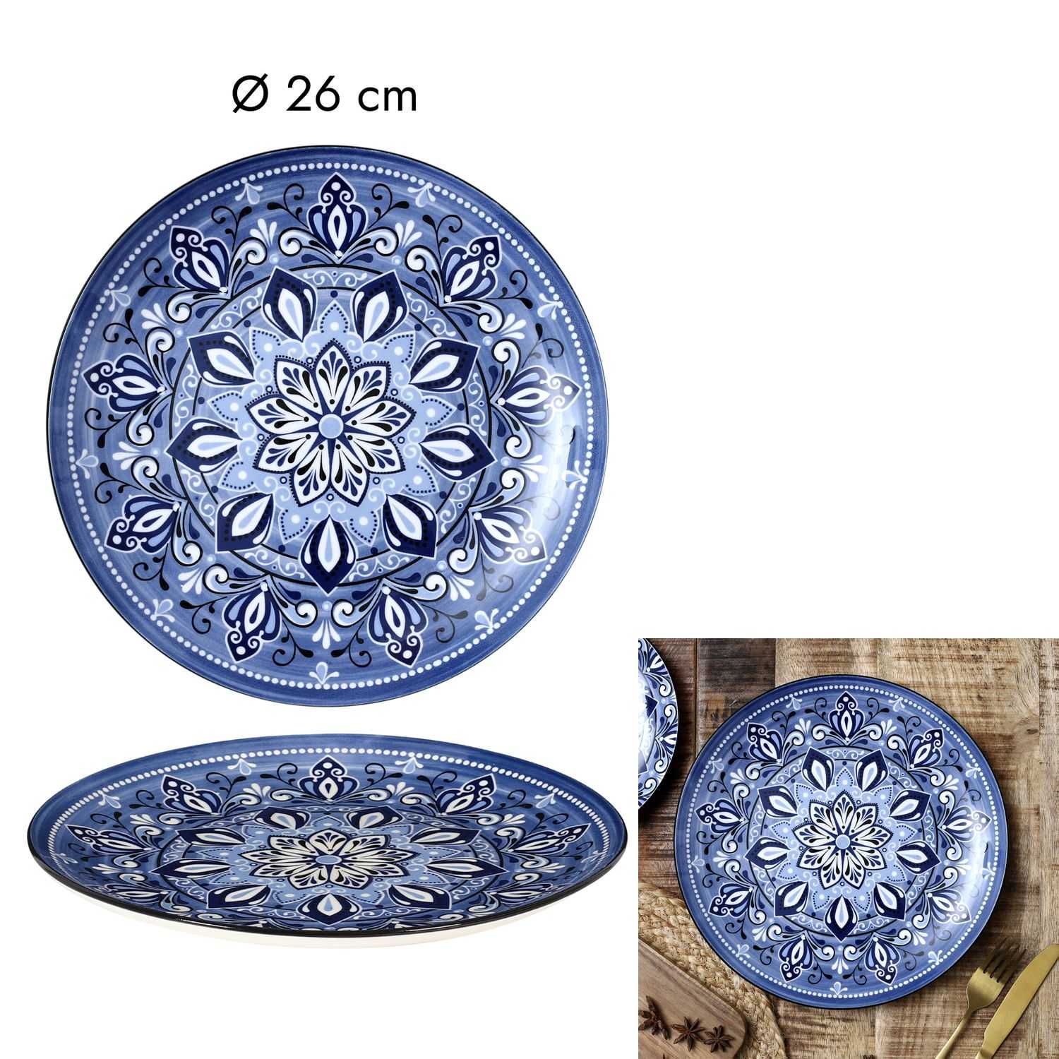 Bord Jaipur D26cm, Blauw