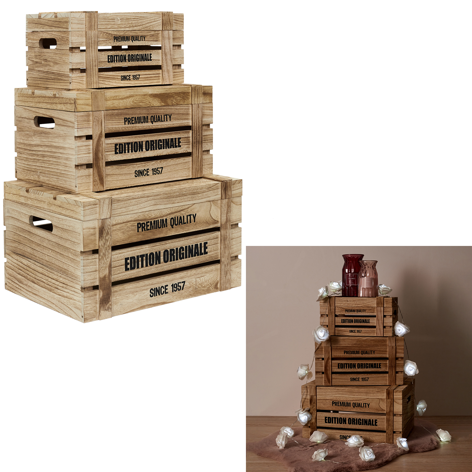 Home Deco Retro Houten opberg box set van 3 stuks