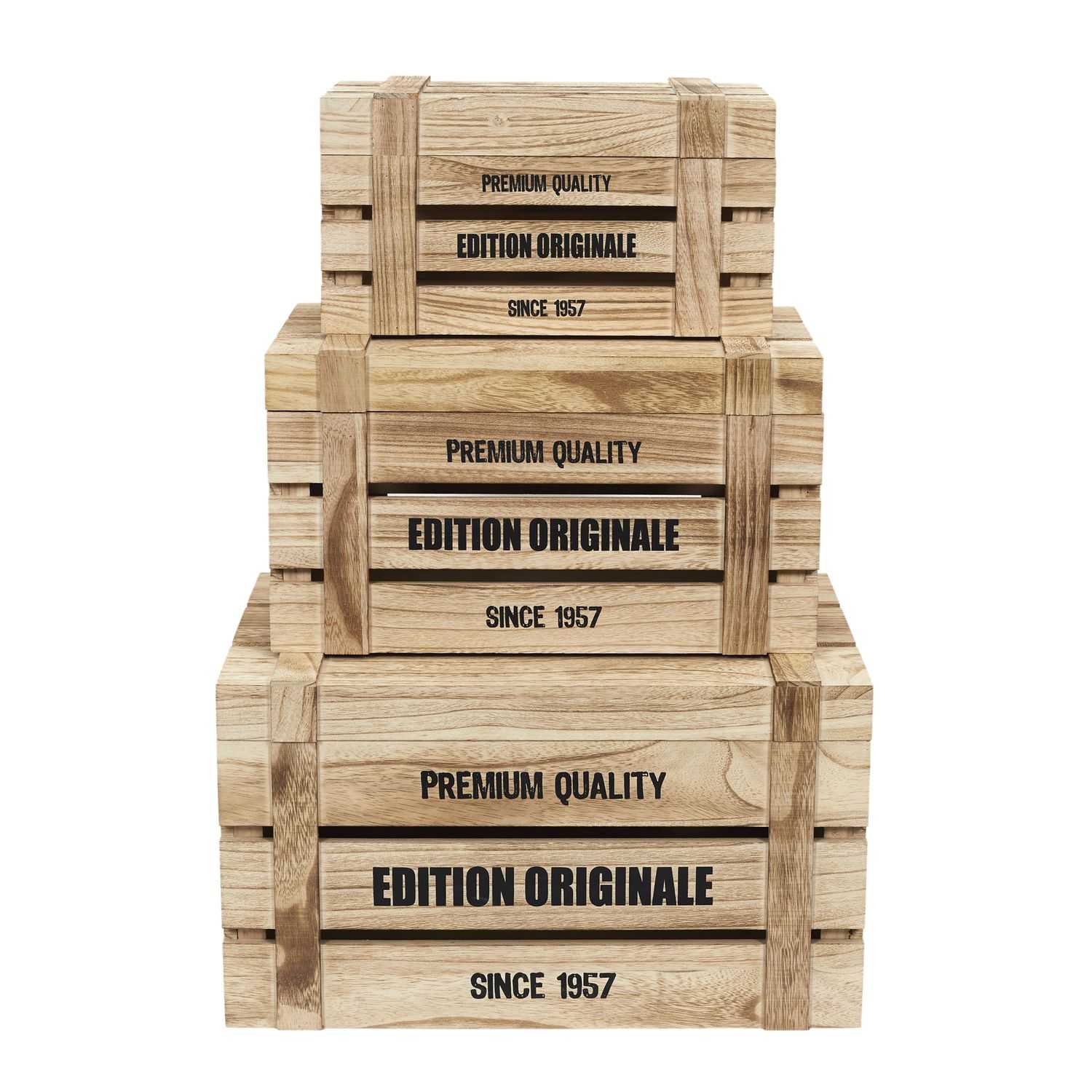Home Deco Retro Houten opberg box set van 3 stuks