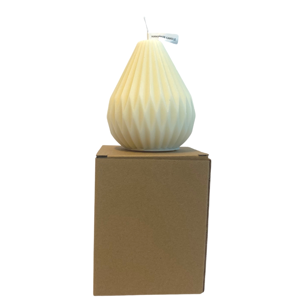 Geribbelde kaars Emma crème in doosje