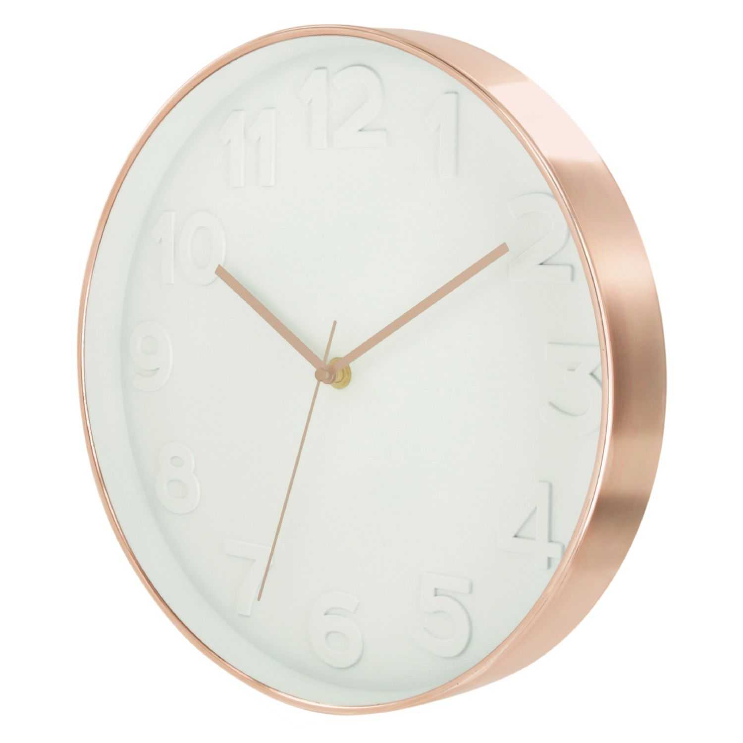 Ronde klok D30,5cm koper en wit