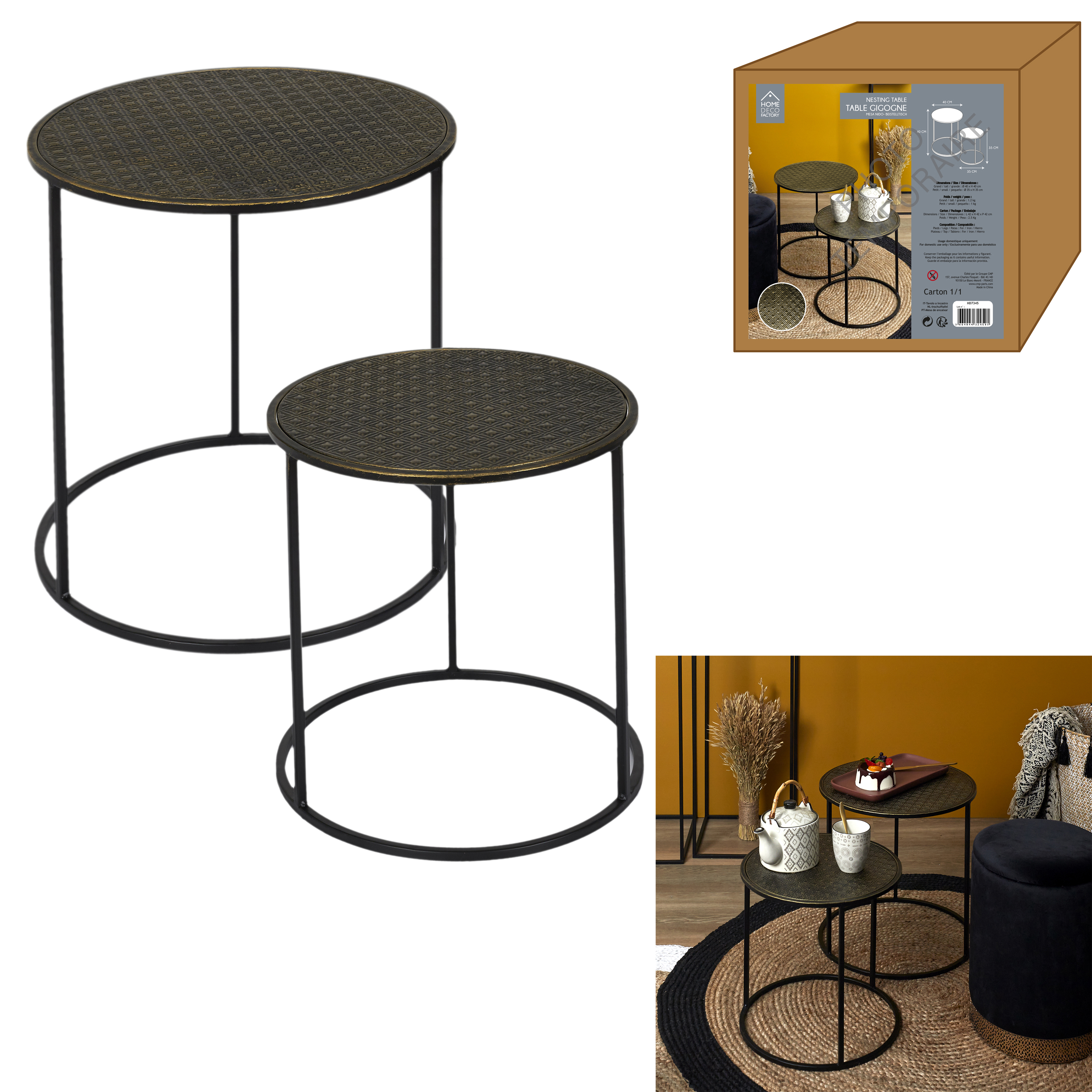 Metalen bijzettafels set 2 stuks, Zwart