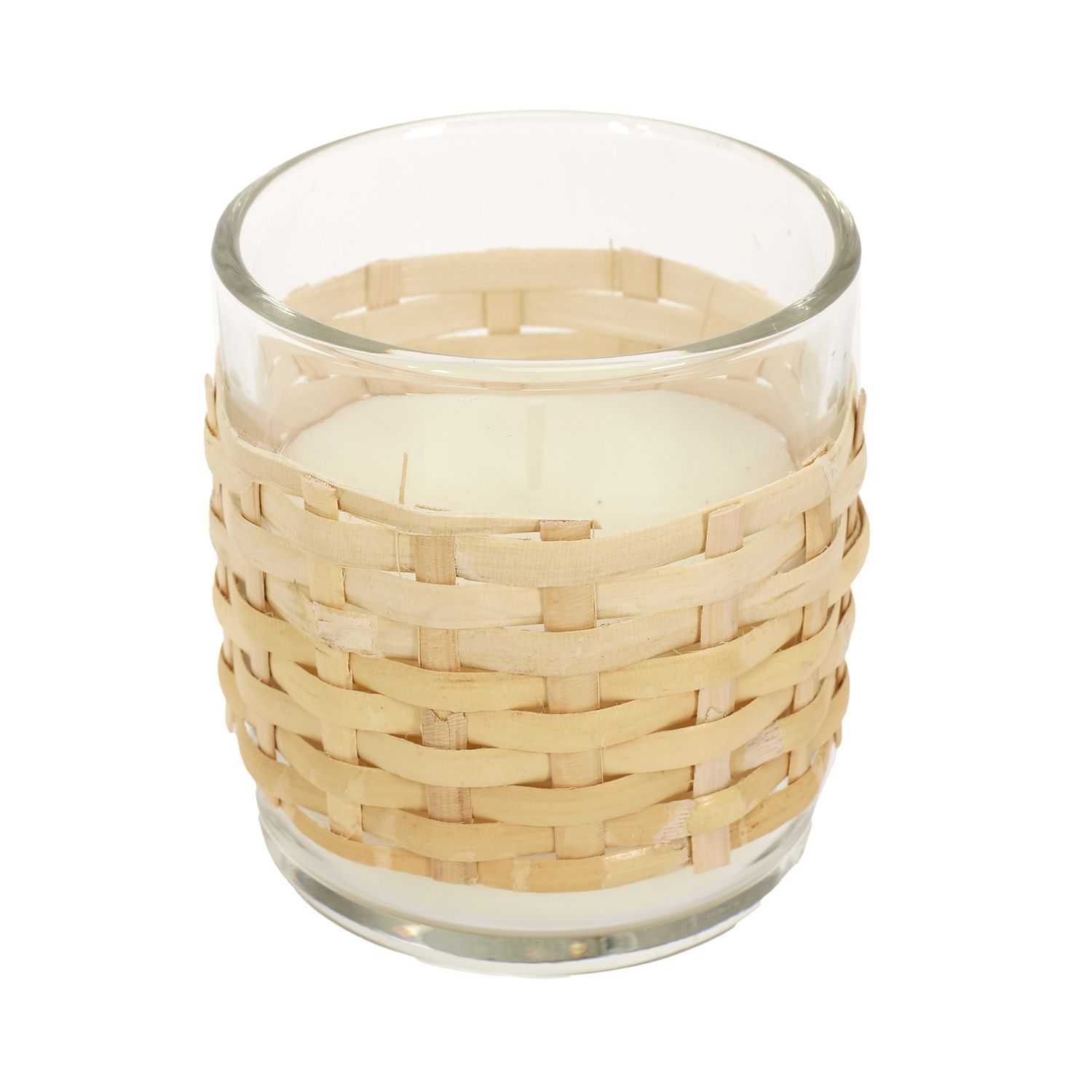 Geurkaars in glas met rieten rand D10cm