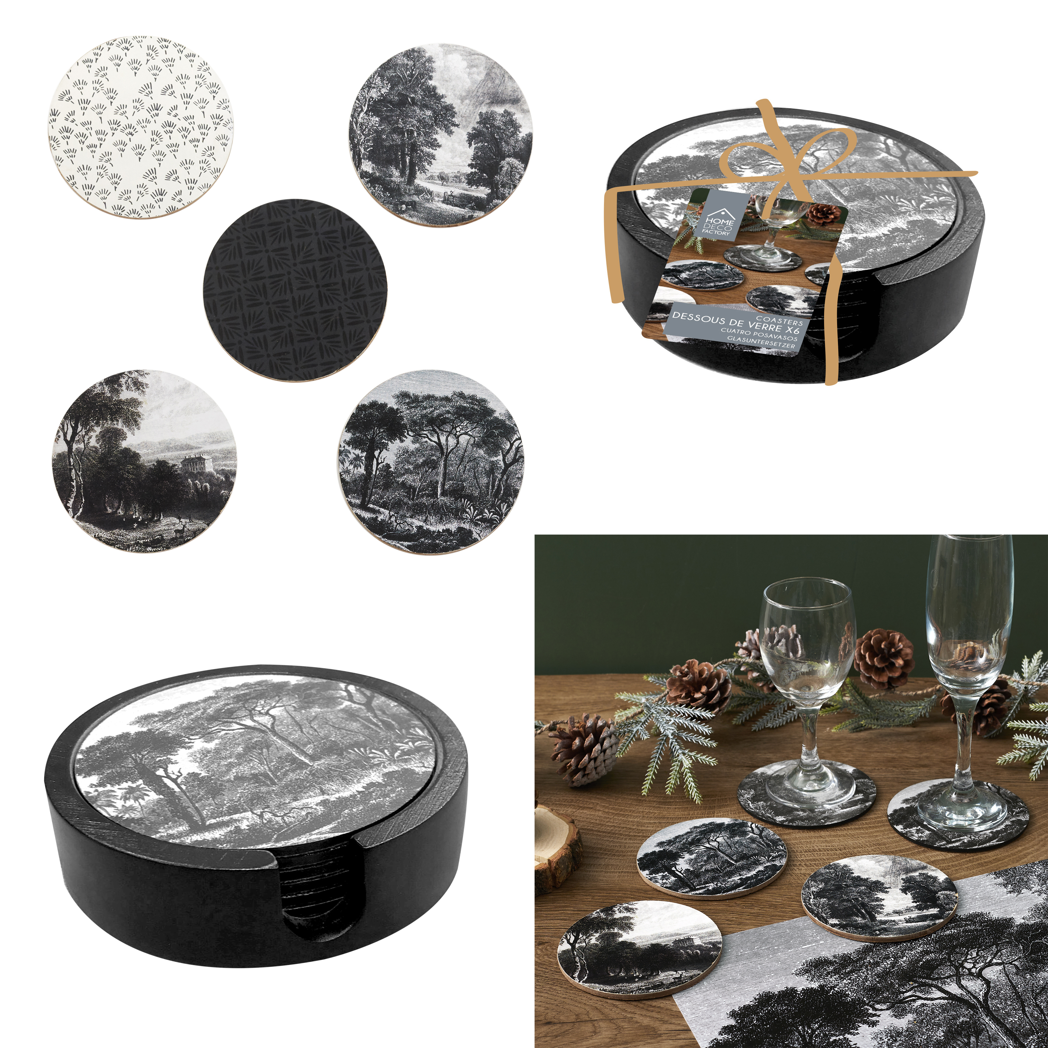 Black Forest Houten onderzetters 10cm Zwart
