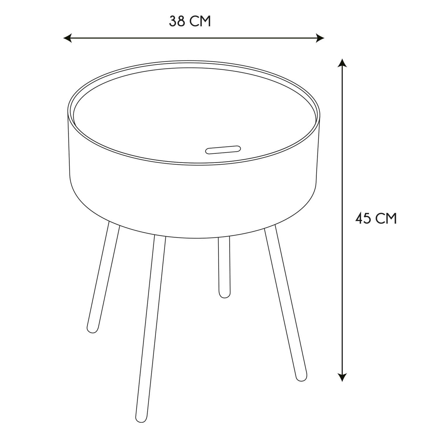 Koffietafel met opbergtrommel 38x45x38cm, Zwart