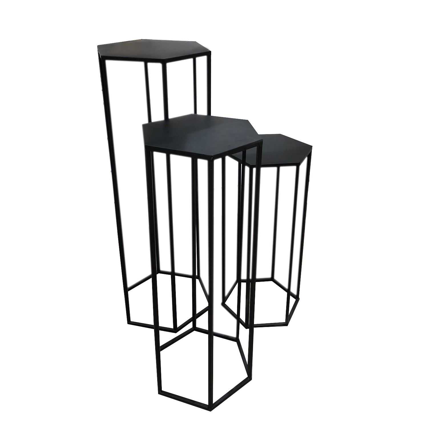 Black Forest Metalen bijzettafels hoog set 3 stuks Zwart