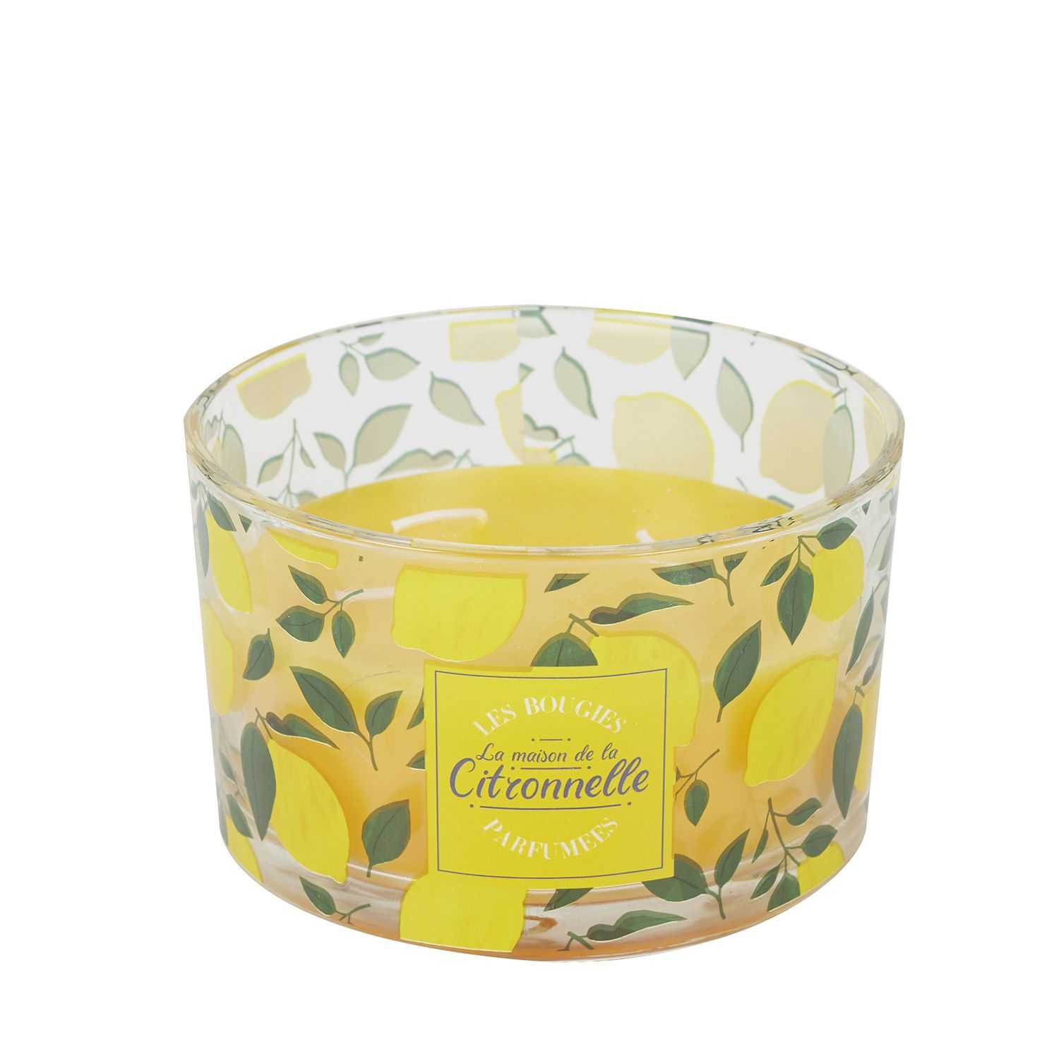 Citronella kaars in glas met 3 lonten D13cm