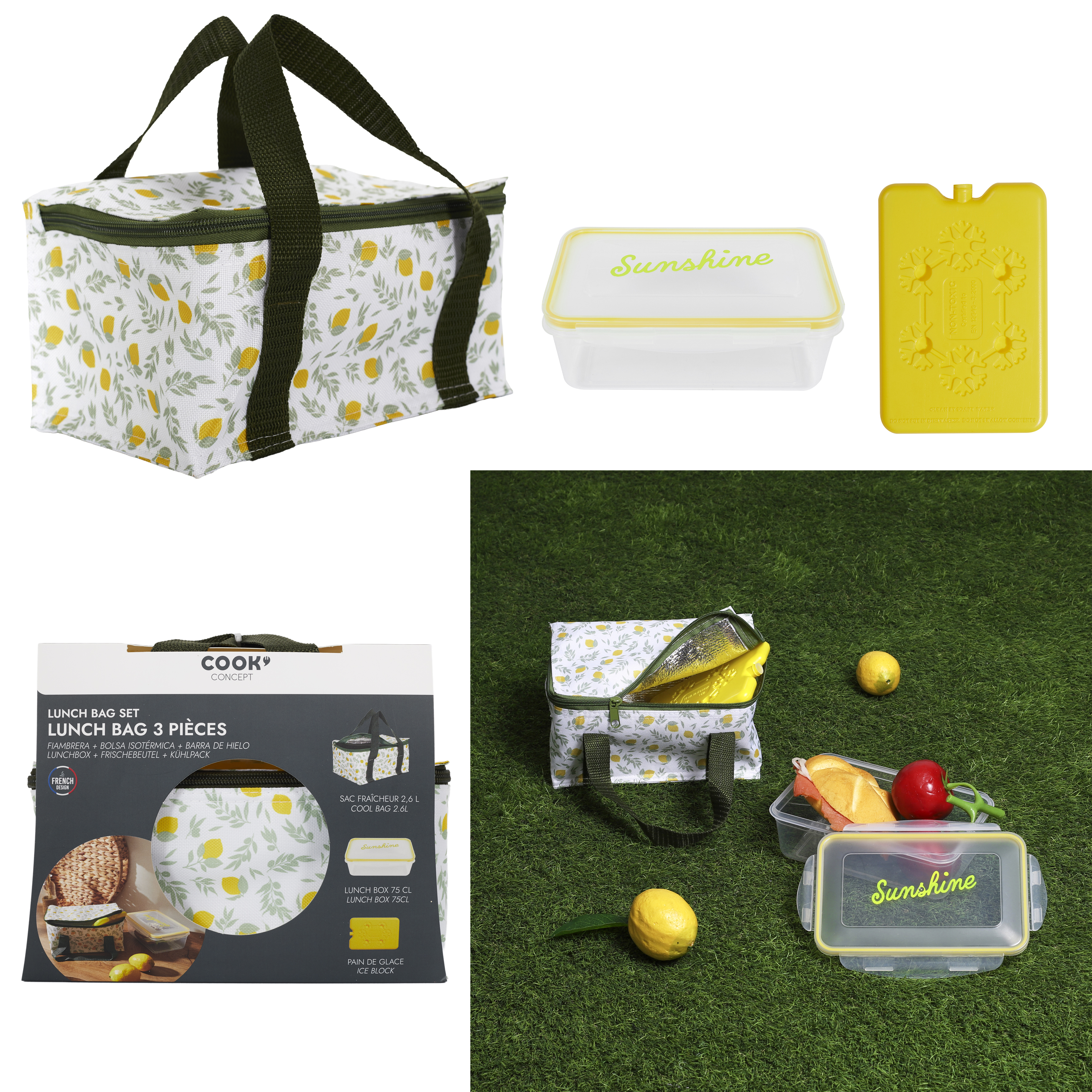 Sunbath lunchtas met lunchbox en coolpack