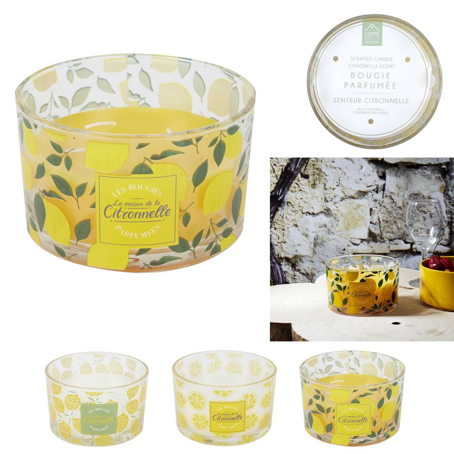 Citronella kaars in glas met 3 lonten D13cm