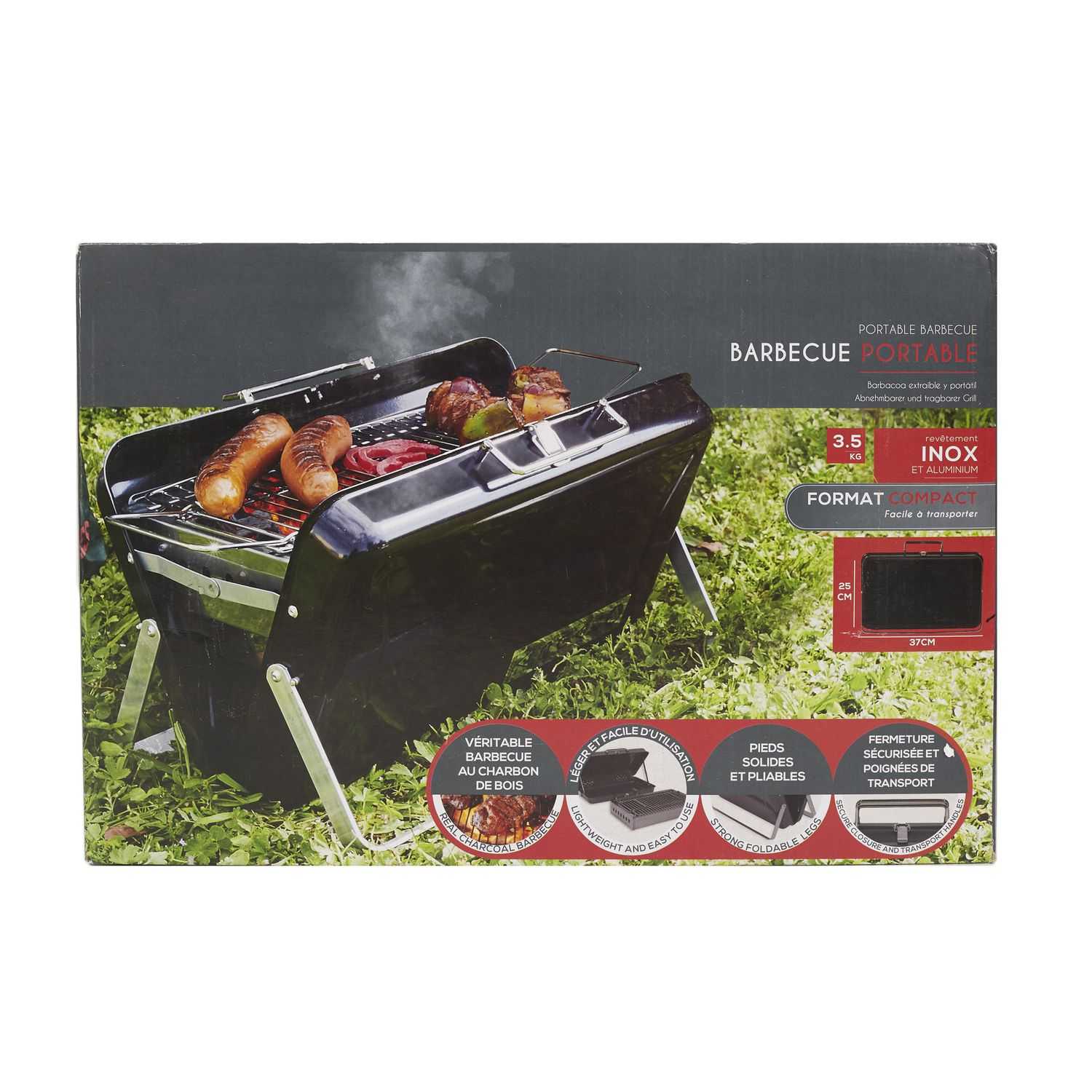 Draagbare kofferbarbecue Zwart