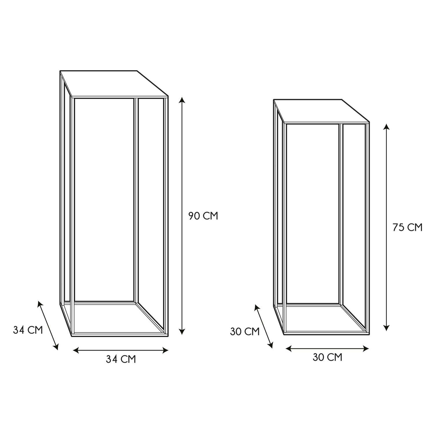 Metalen bijzettafels hoog set 2 stuks, Zwart