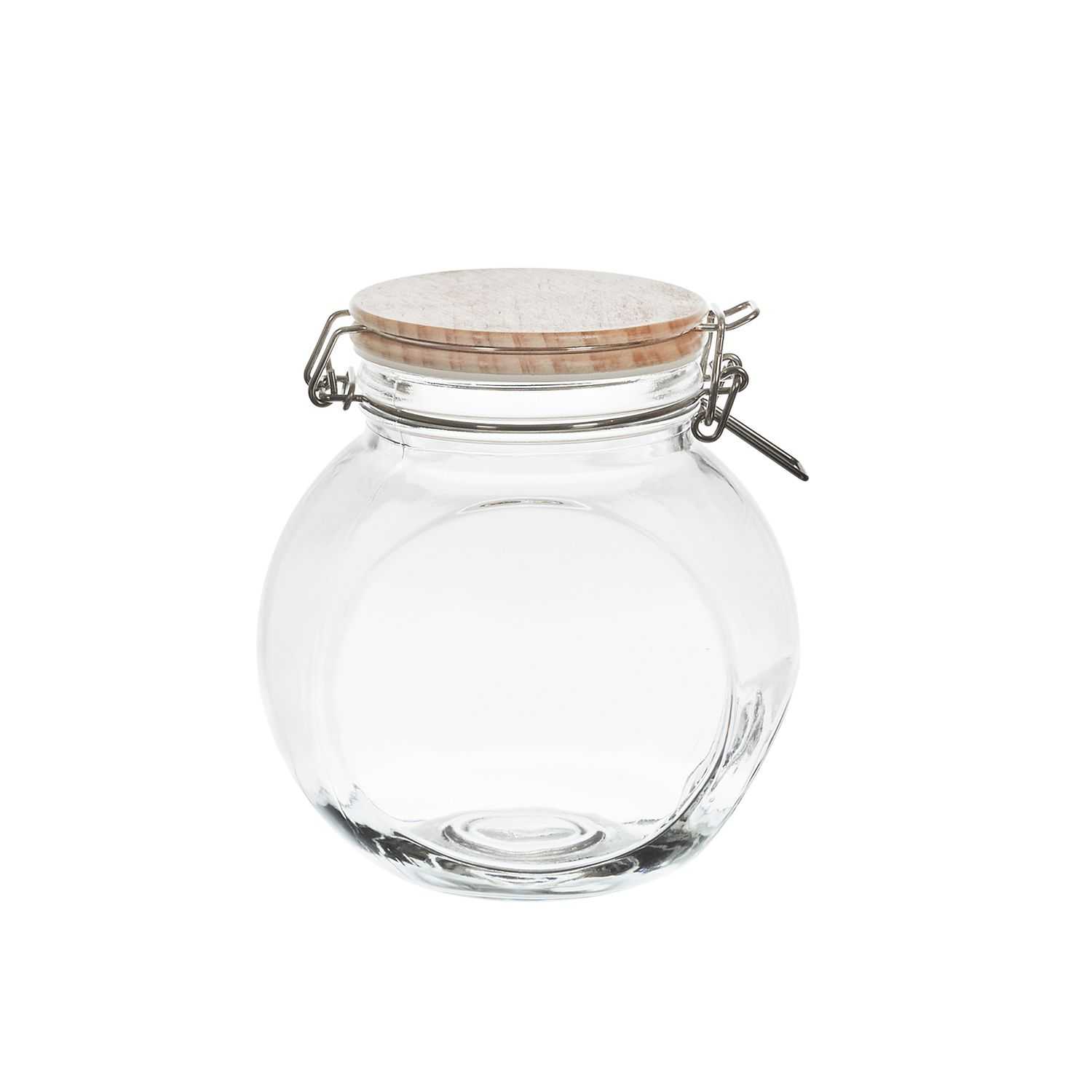 Glazen snoeppot met houten deksel 1,3liter