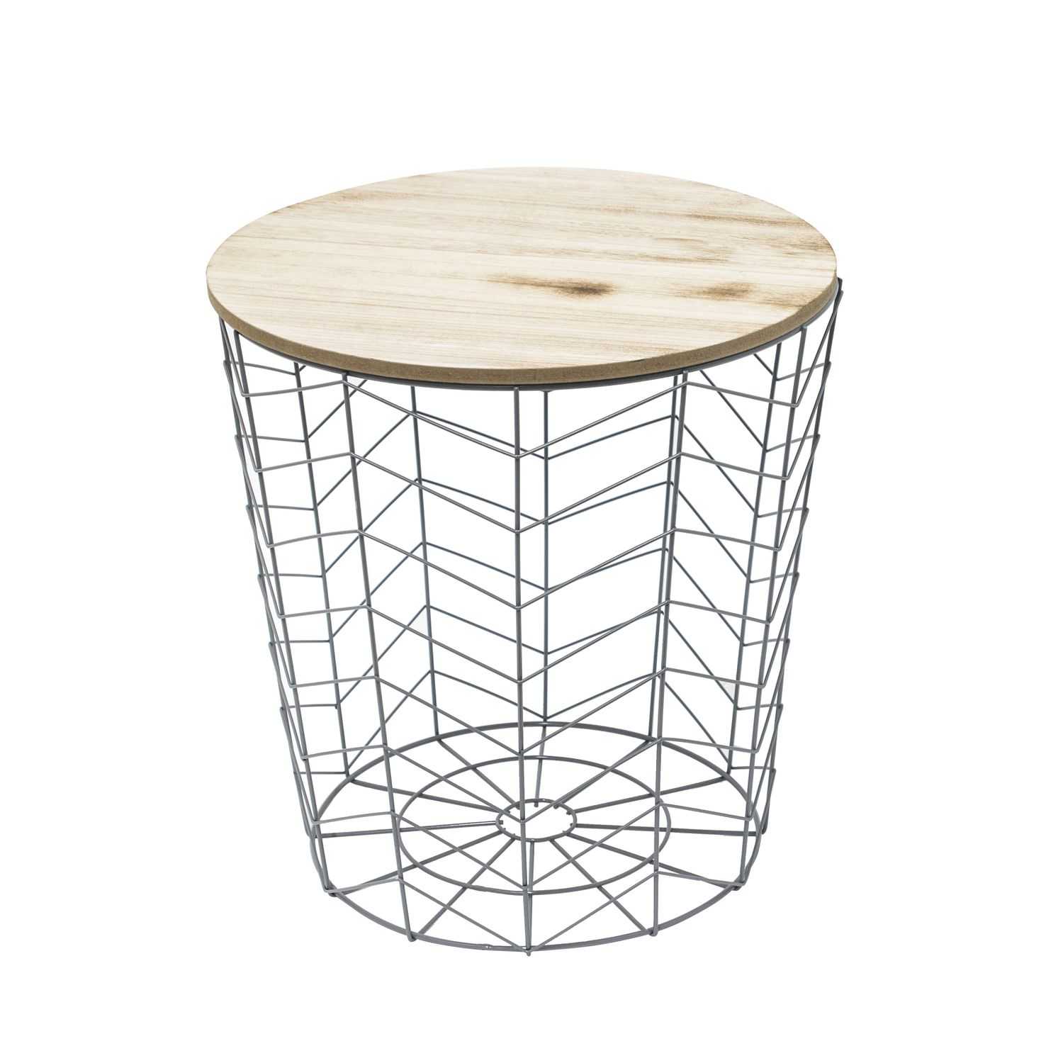 Metalen draadmand grijs 38,5x40x38,5cm met houten deksel