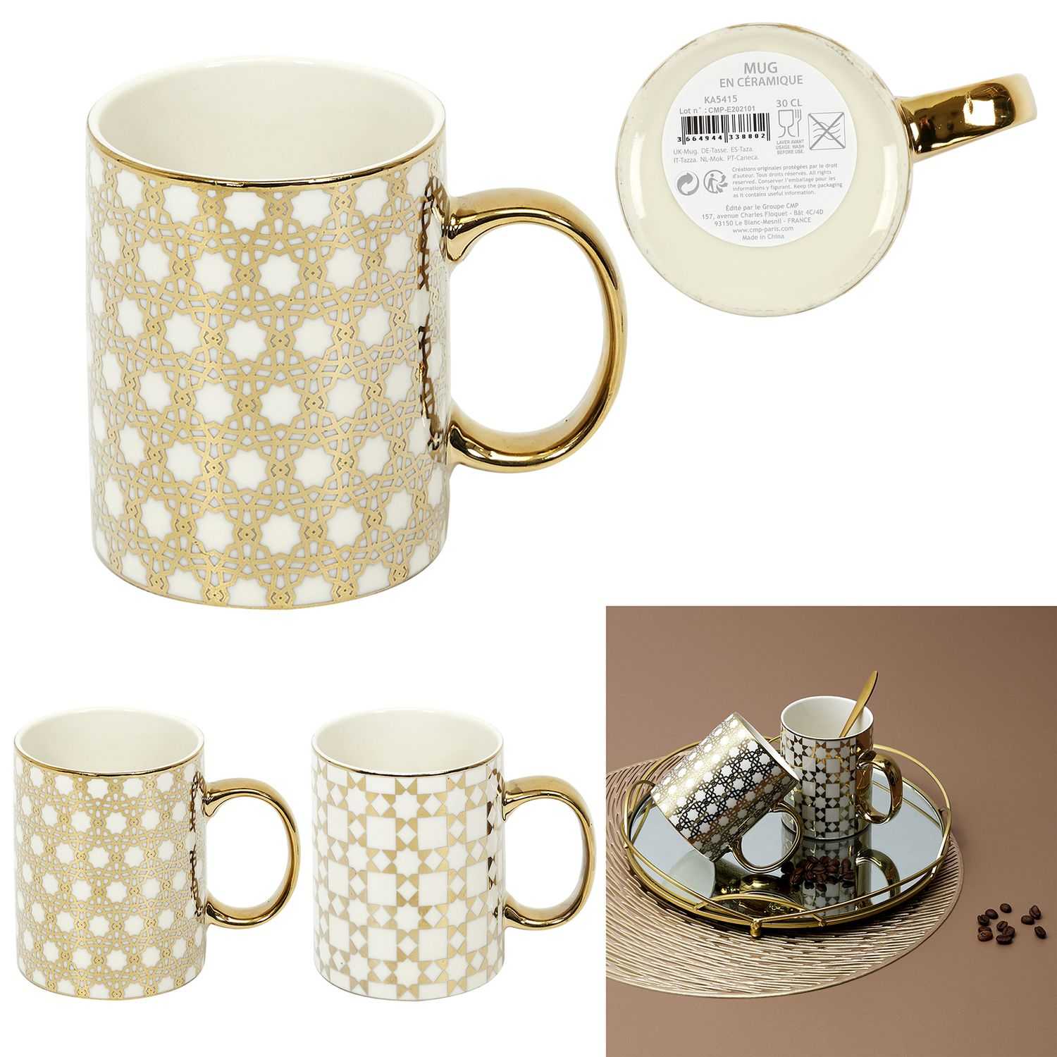 Mok ceramique design 30cl Goud 