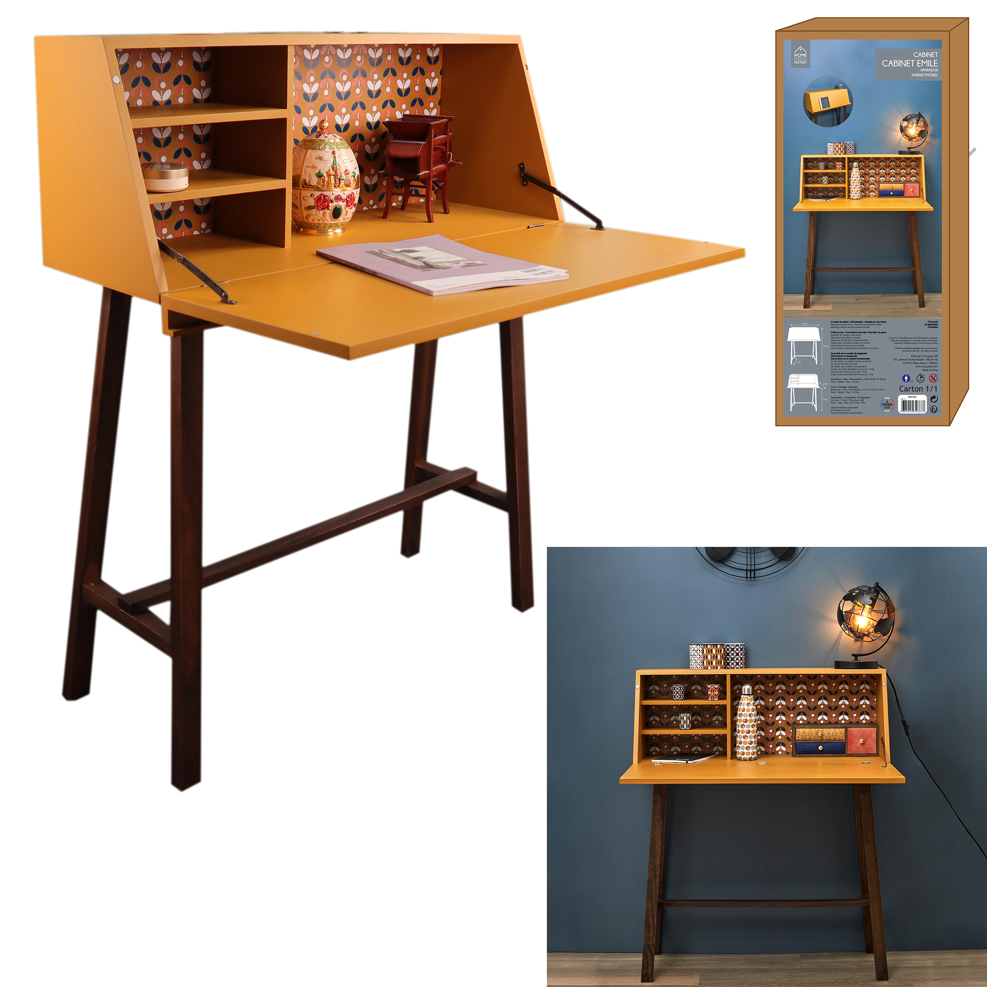 Home Deco Retro Houten secretair 85x104x30cm