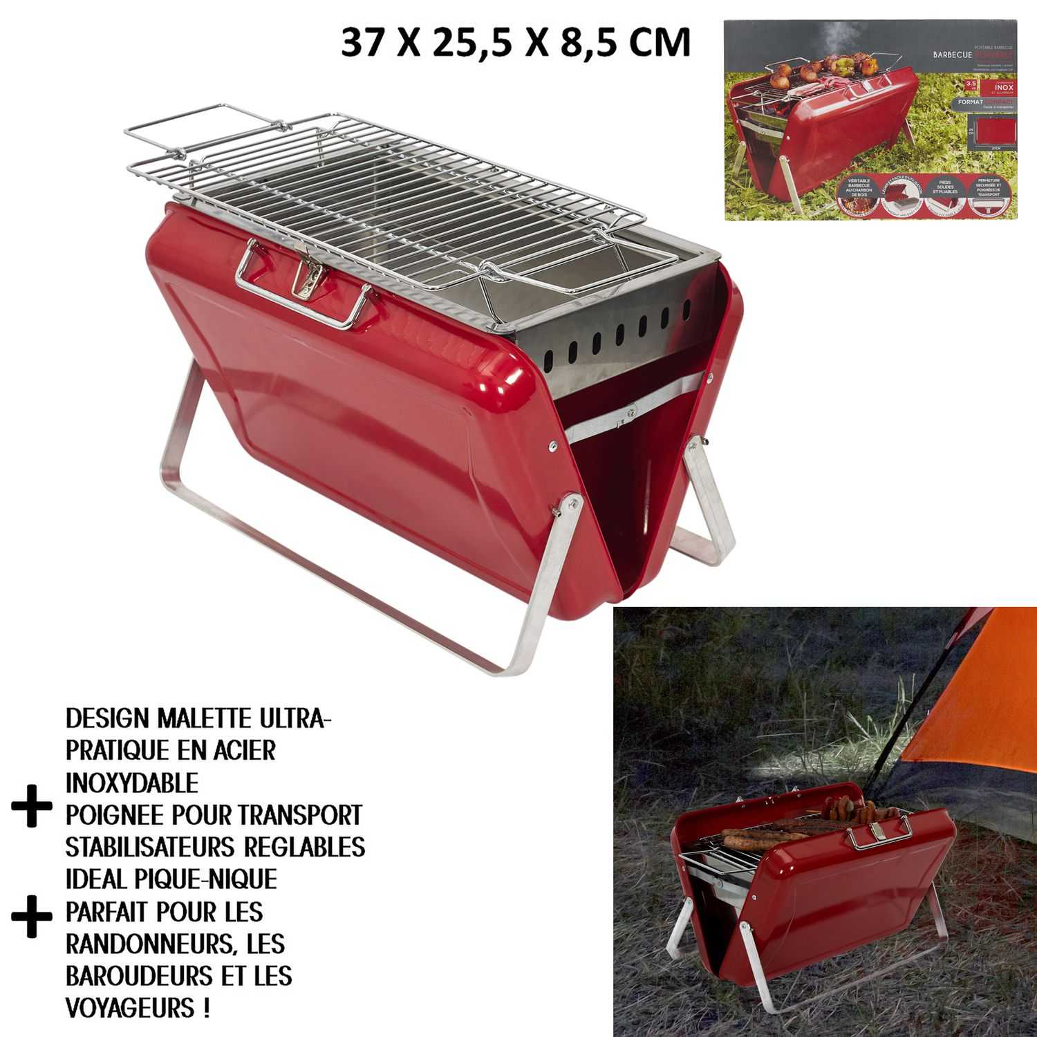 Draagbare kofferbarbecue Rood