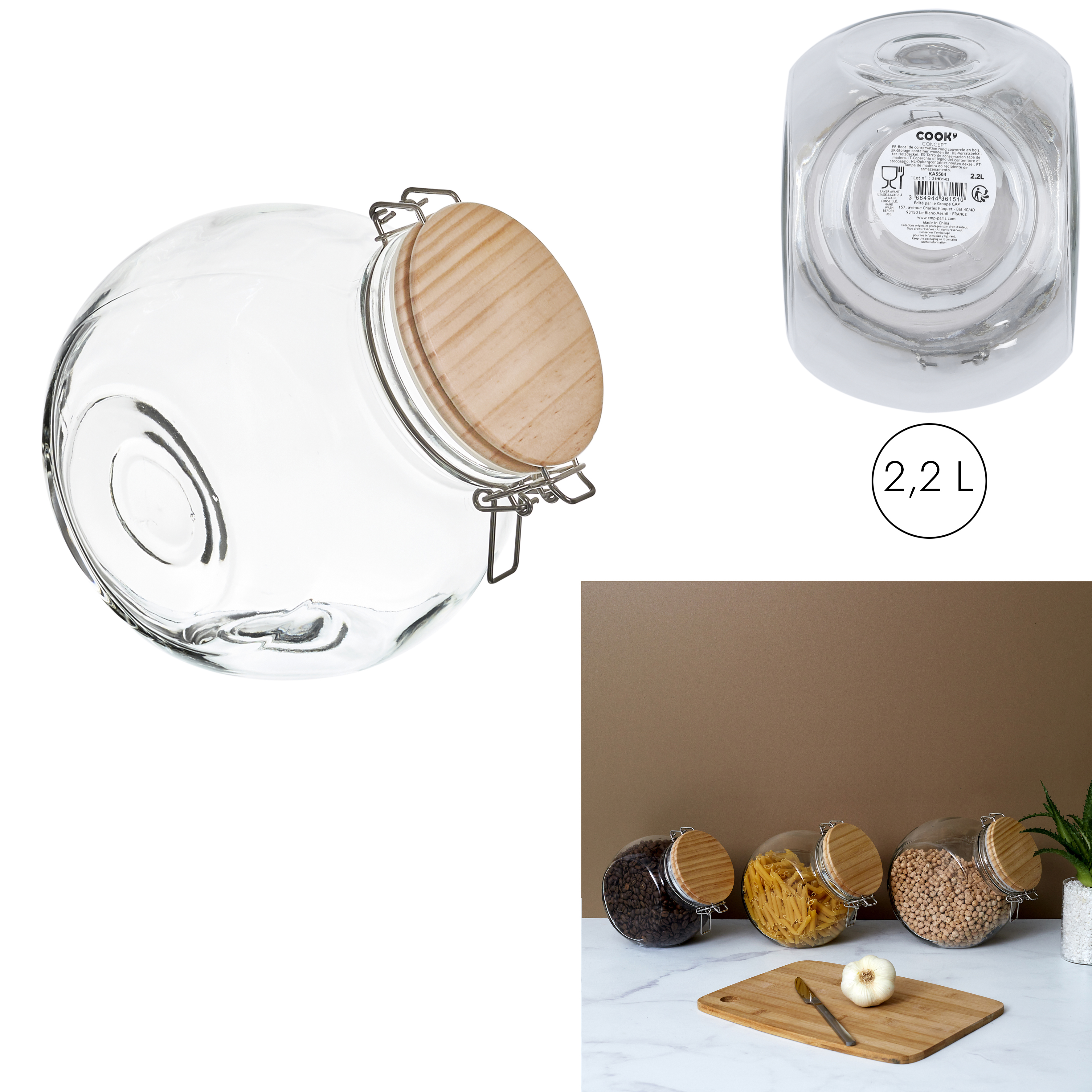 Glazen snoeppot met houten deksel 2,2liter Glazen snoeppot met houten deksel 2,2liter