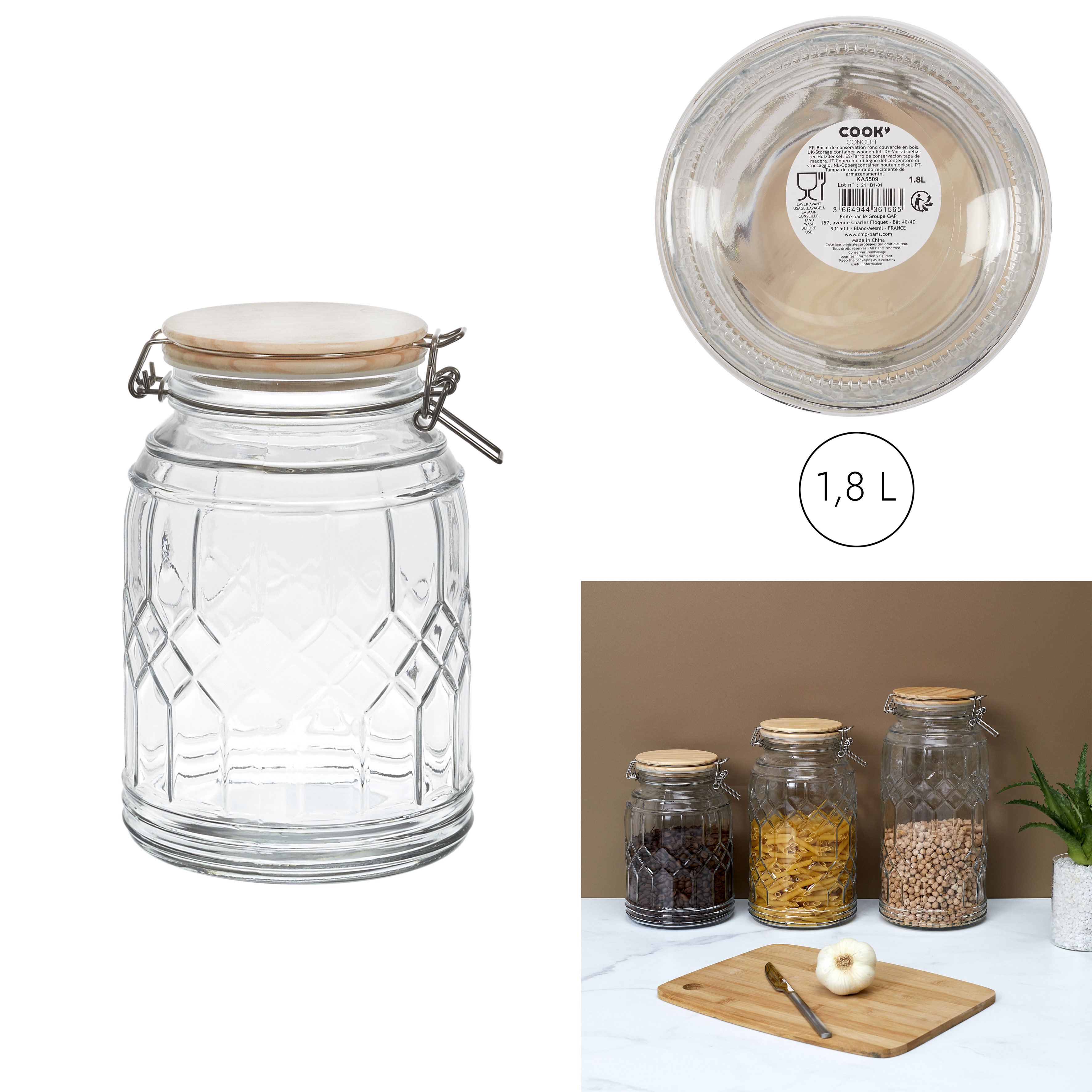 Glazen pot met bamboedeksel 1,8 liter Glazen pot met bamboedeksel 1,8 liter
