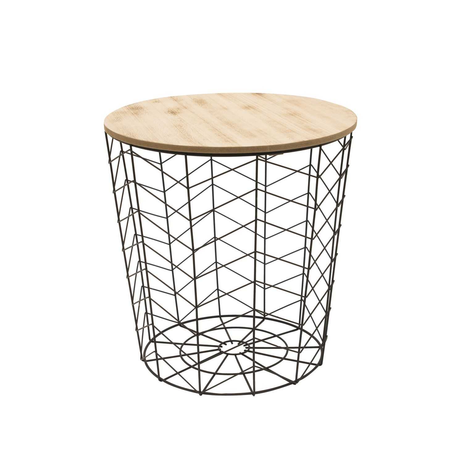 Metalen draadmand zwart 38,5x40x38,5cm met houten deksel