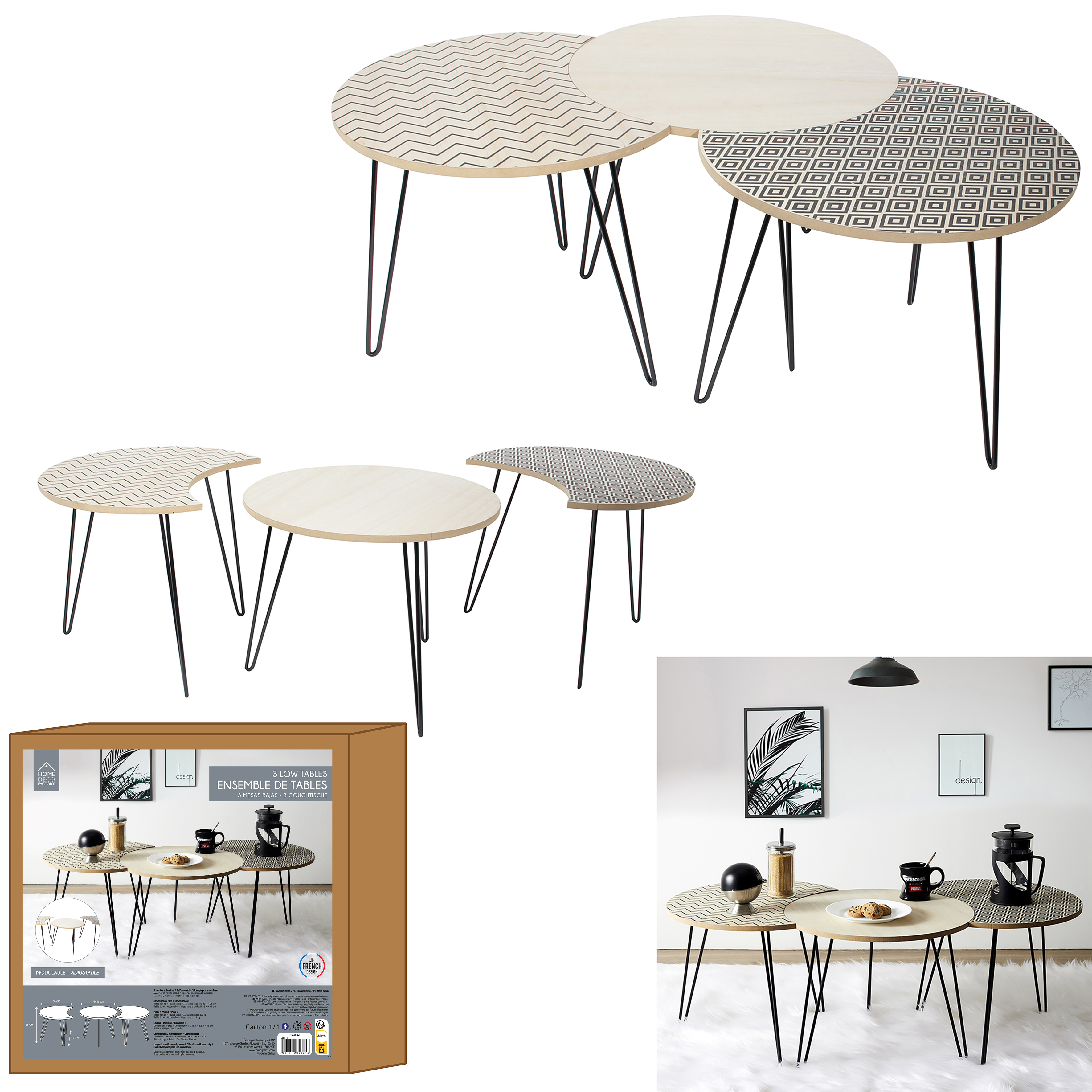 Set bijzettafels zwart 45x36x45cm