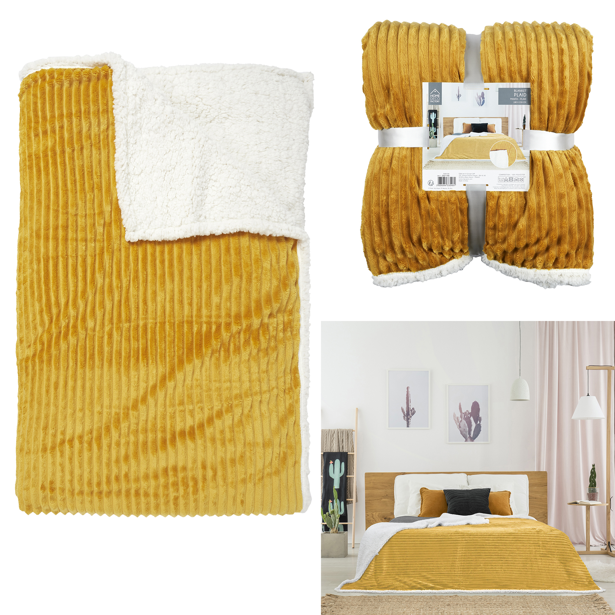 Geribbelde flanellen sherpa-deken Home Deco Retro Geribbelde flanellen sherpa-deken