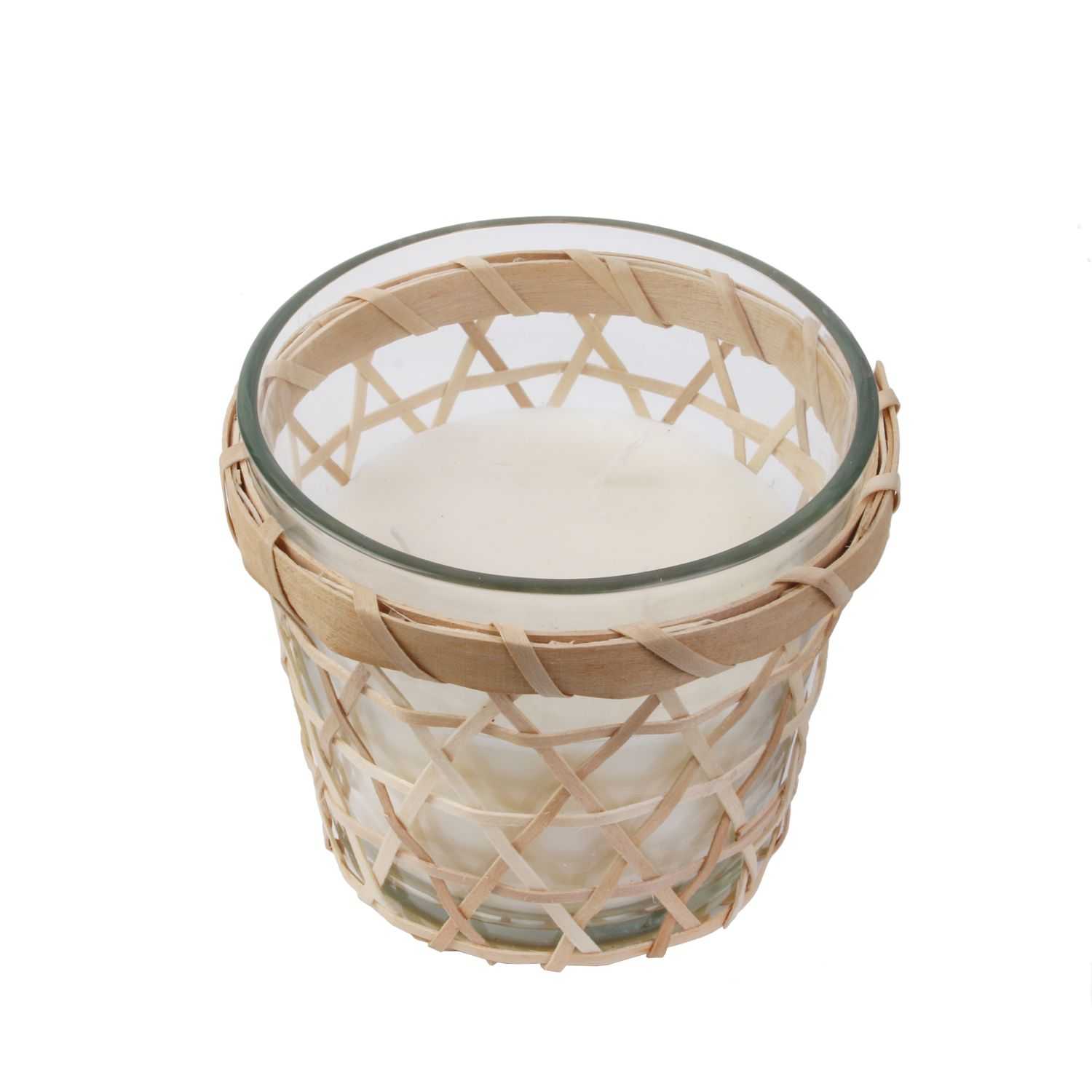 Geurkaars in glas met houten wikkel 11cm