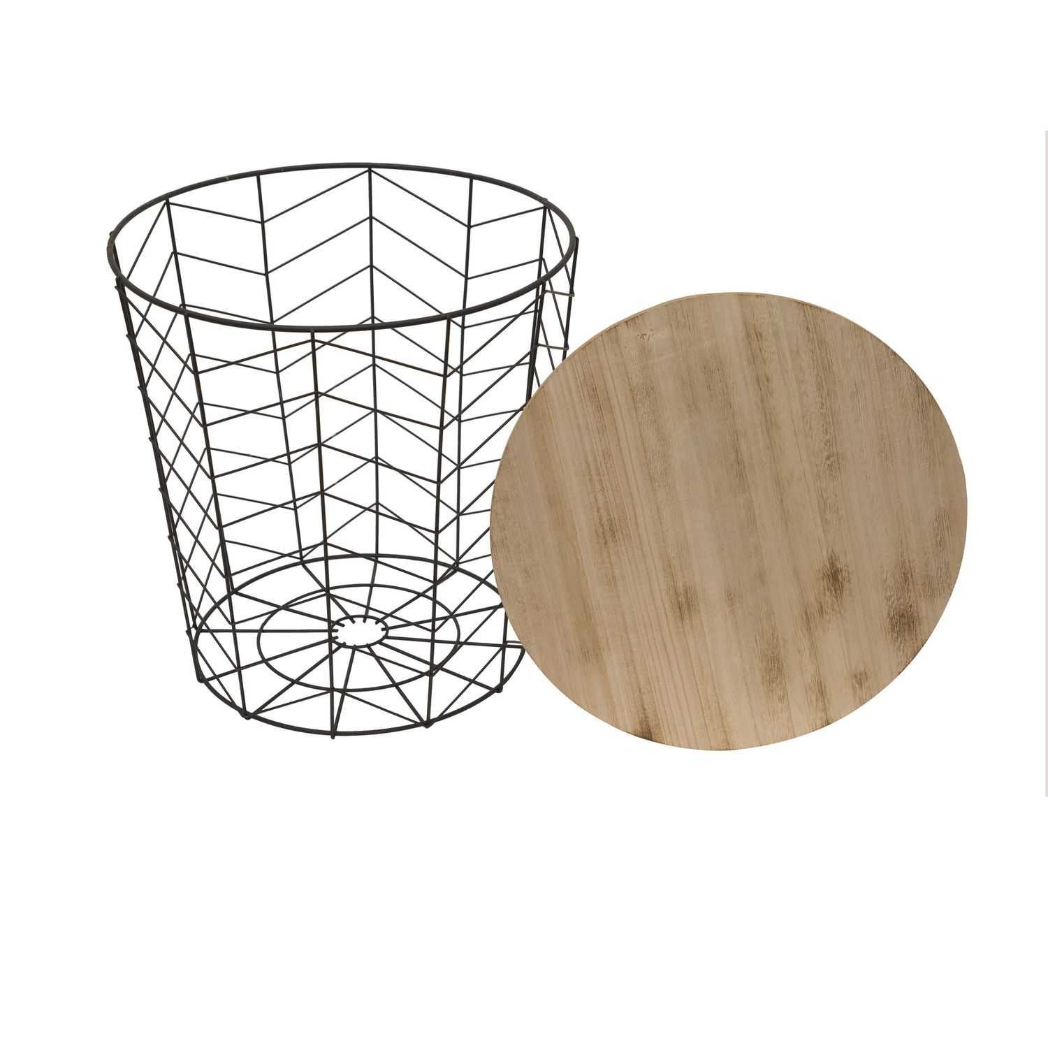 Metalen draadmand zwart 38,5x40x38,5cm met houten deksel