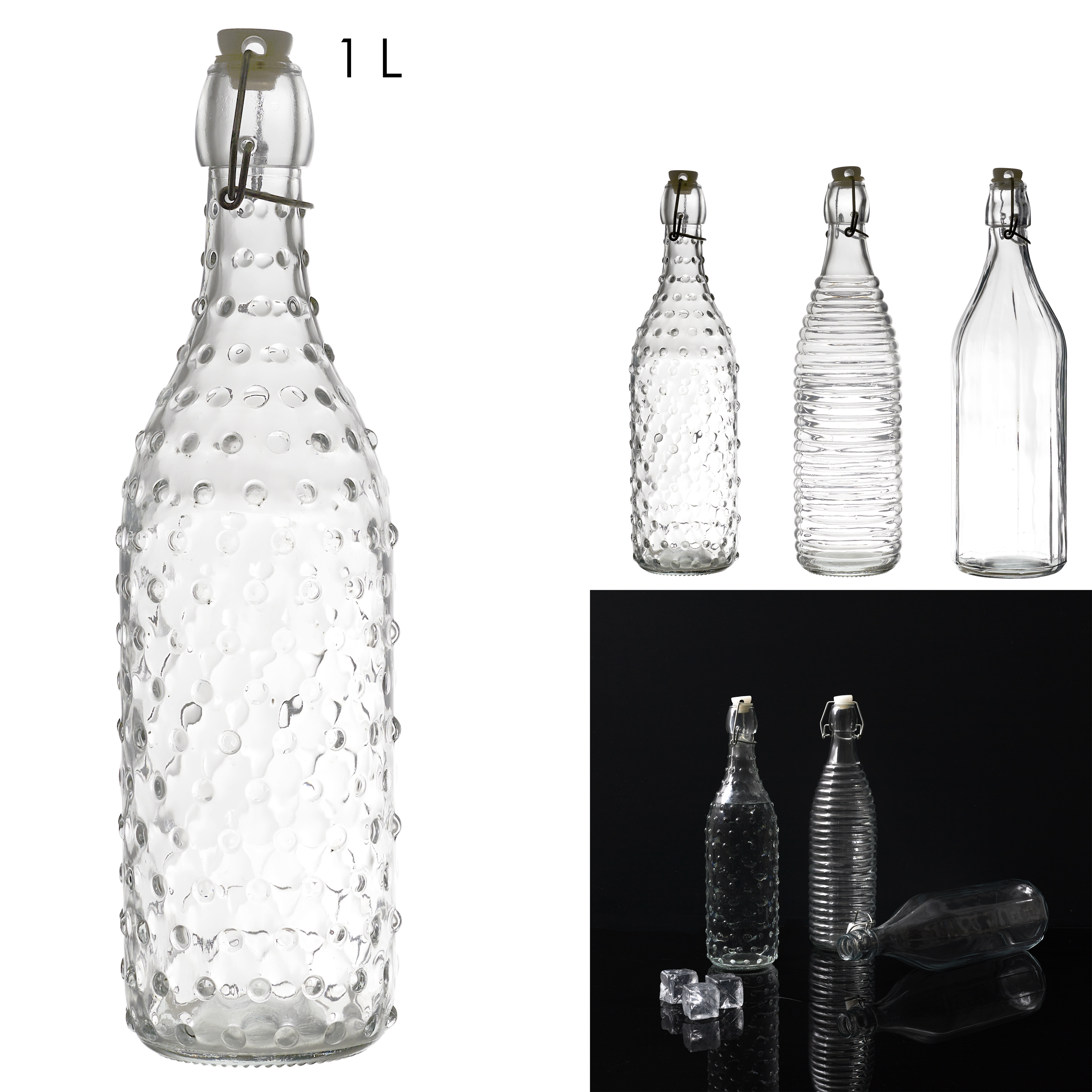 Glazen clamshell-fles met reli