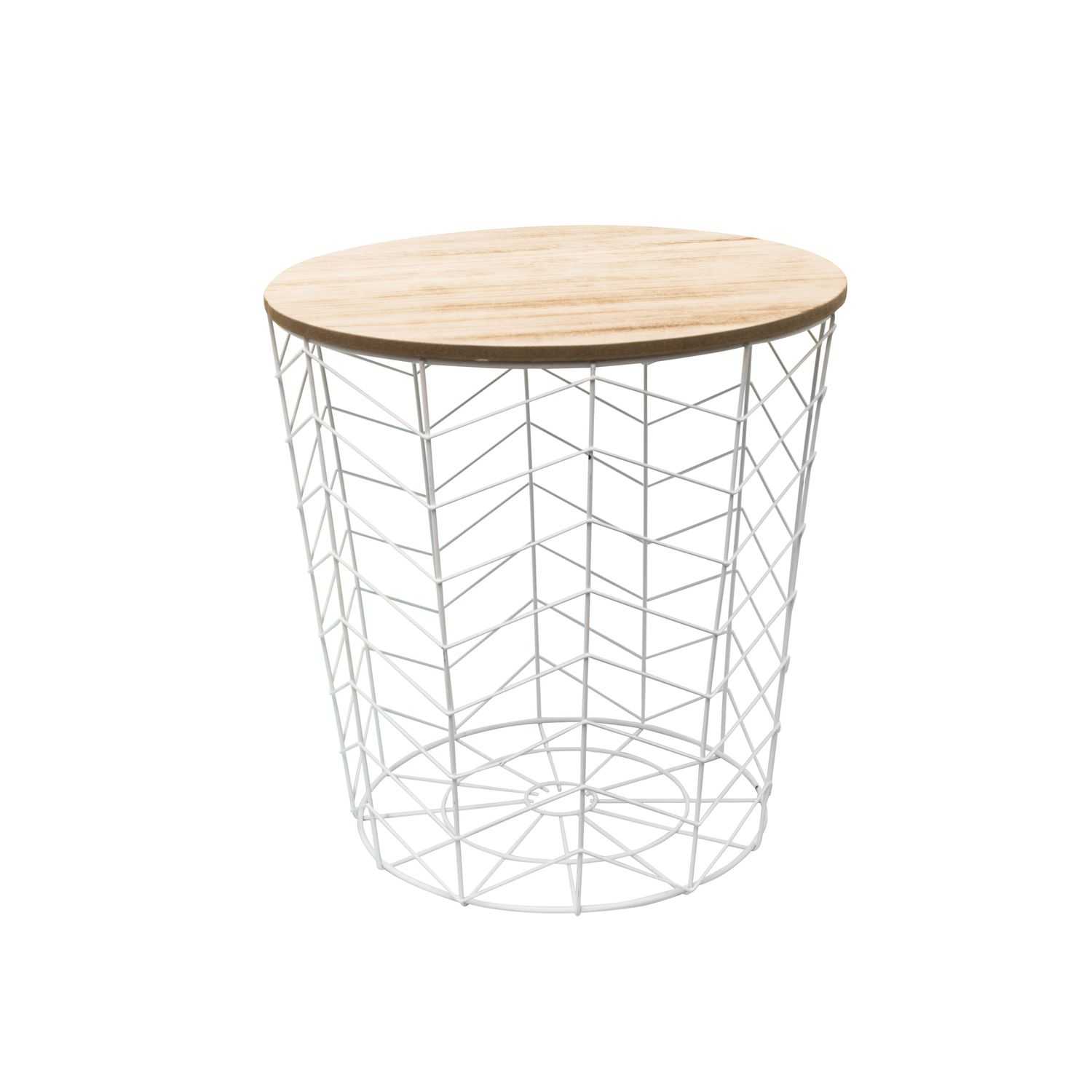 Metalen draadmand wit 38,5x40x38,5cm met houten deksel
