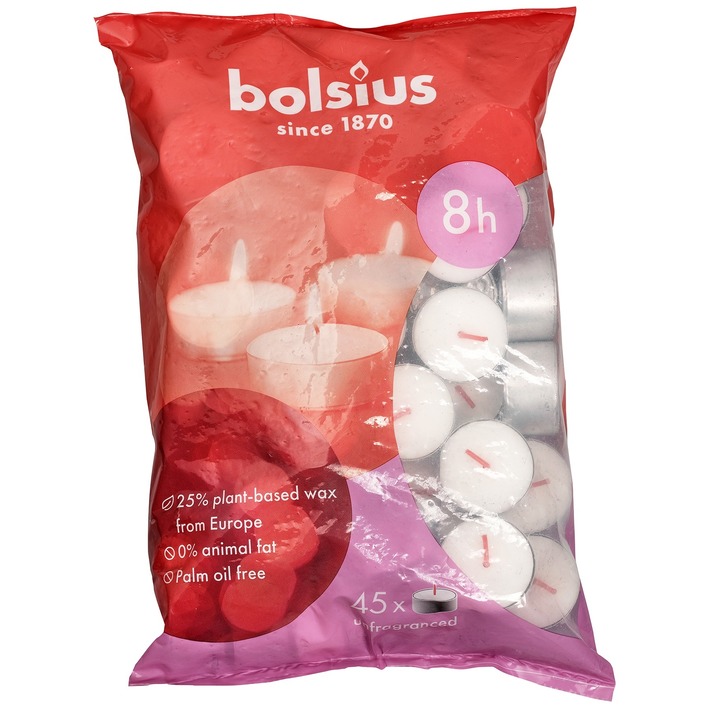 Bolsius duurzaam theelicht 8-uur zak 45 Wit Bolsius duurzaam theelicht 8-uur zak 45 Wit