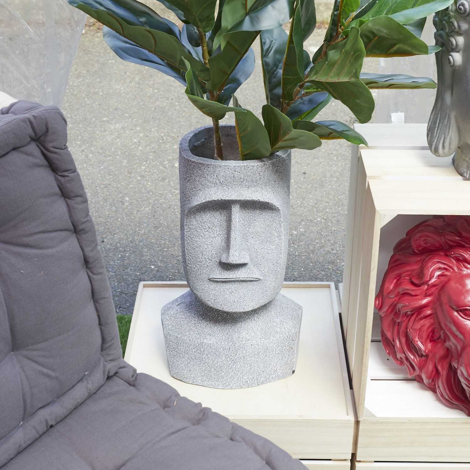 Azteeks beeld met plantenbak H42cm