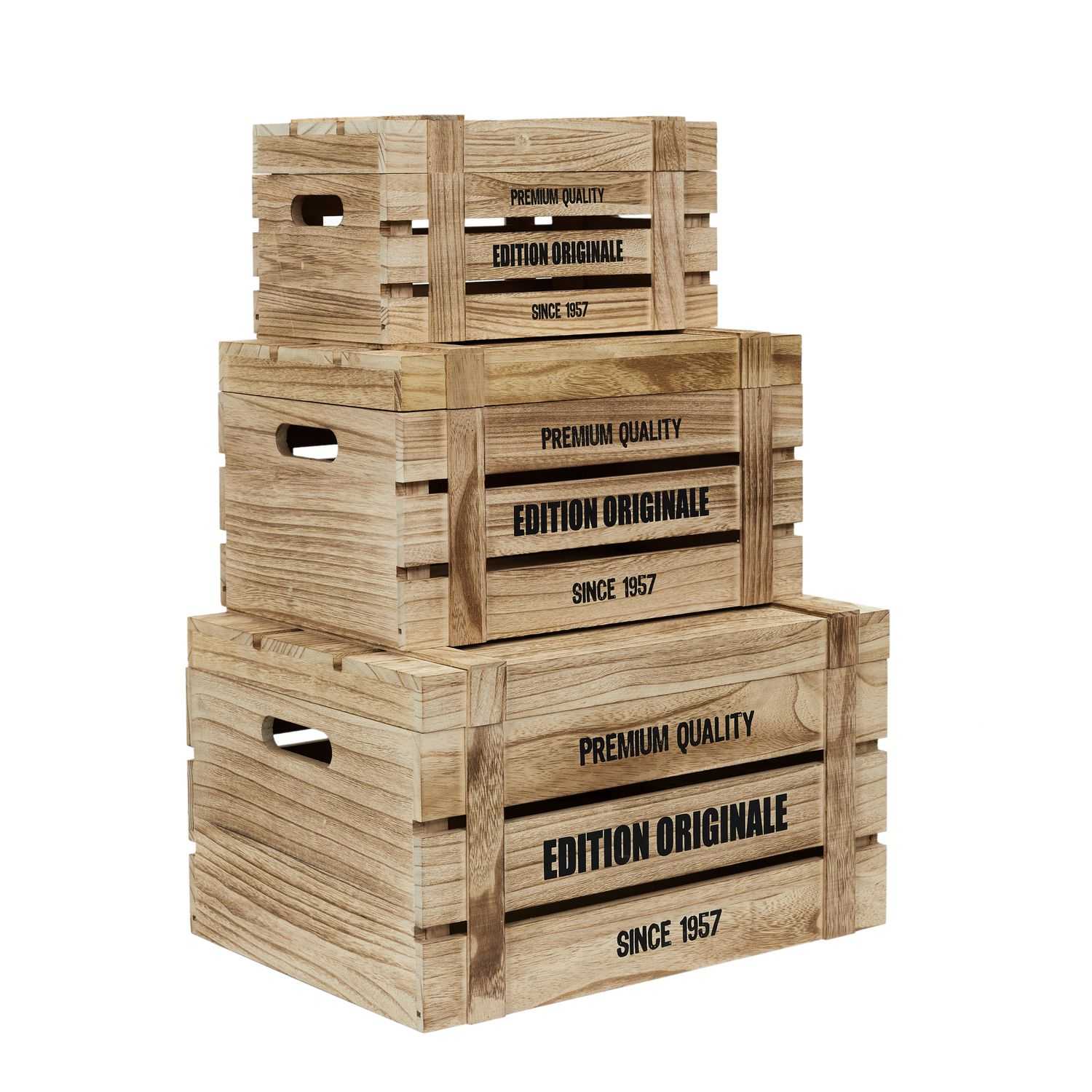 Home Deco Retro Houten opberg box set van 3 stuks