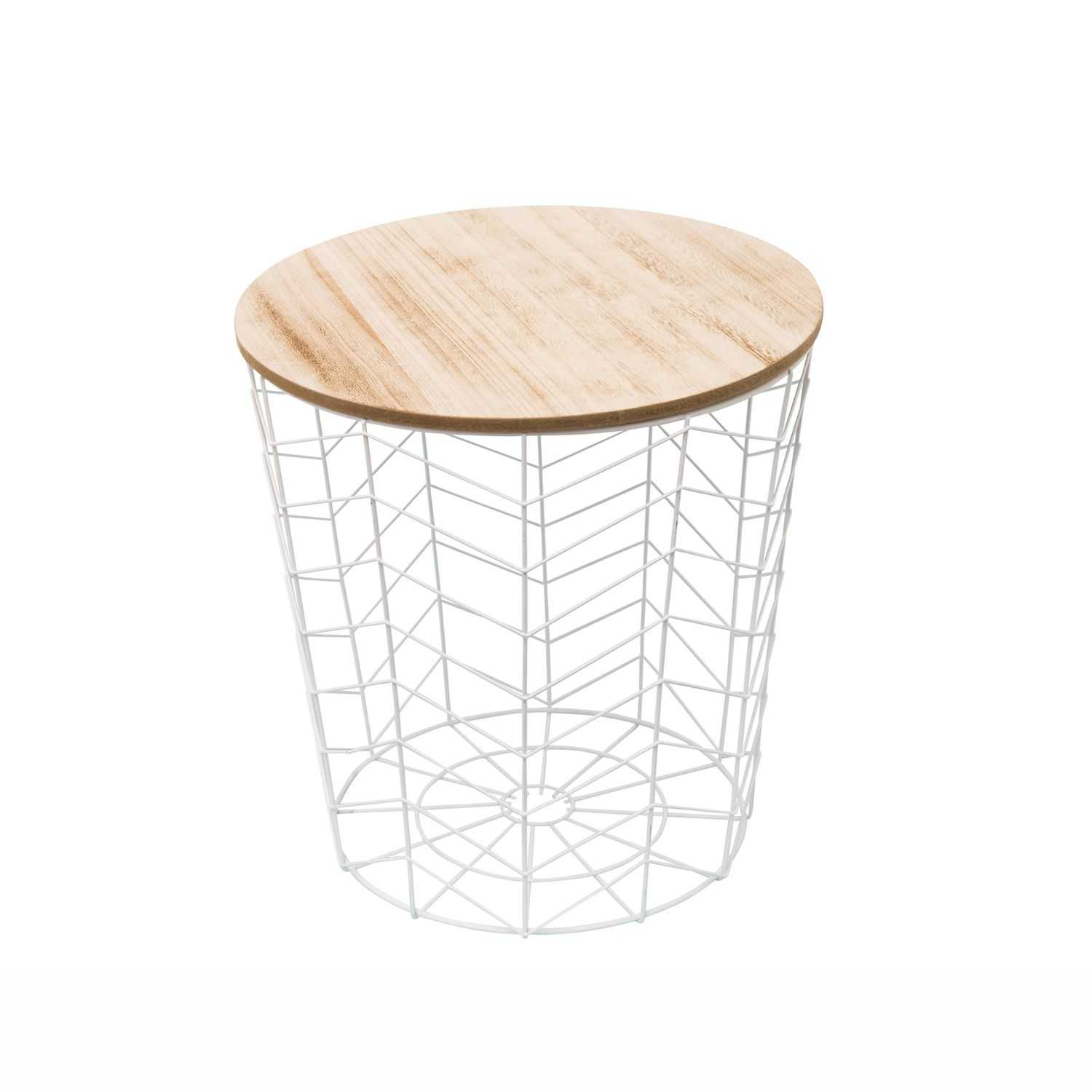 Metalen draadmand wit 38,5x40x38,5cm met houten deksel