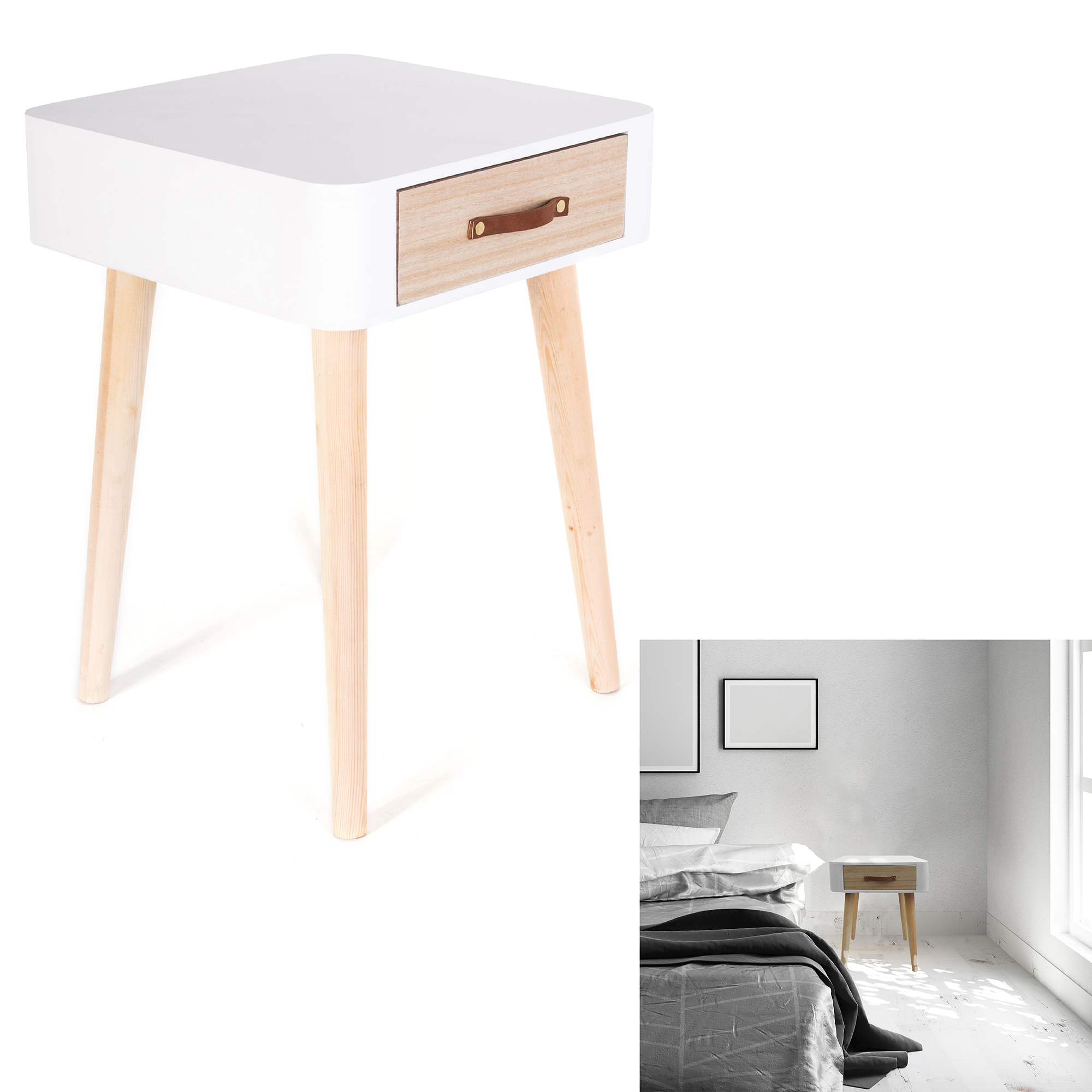 Wit houten nachtkastje met 1 lade