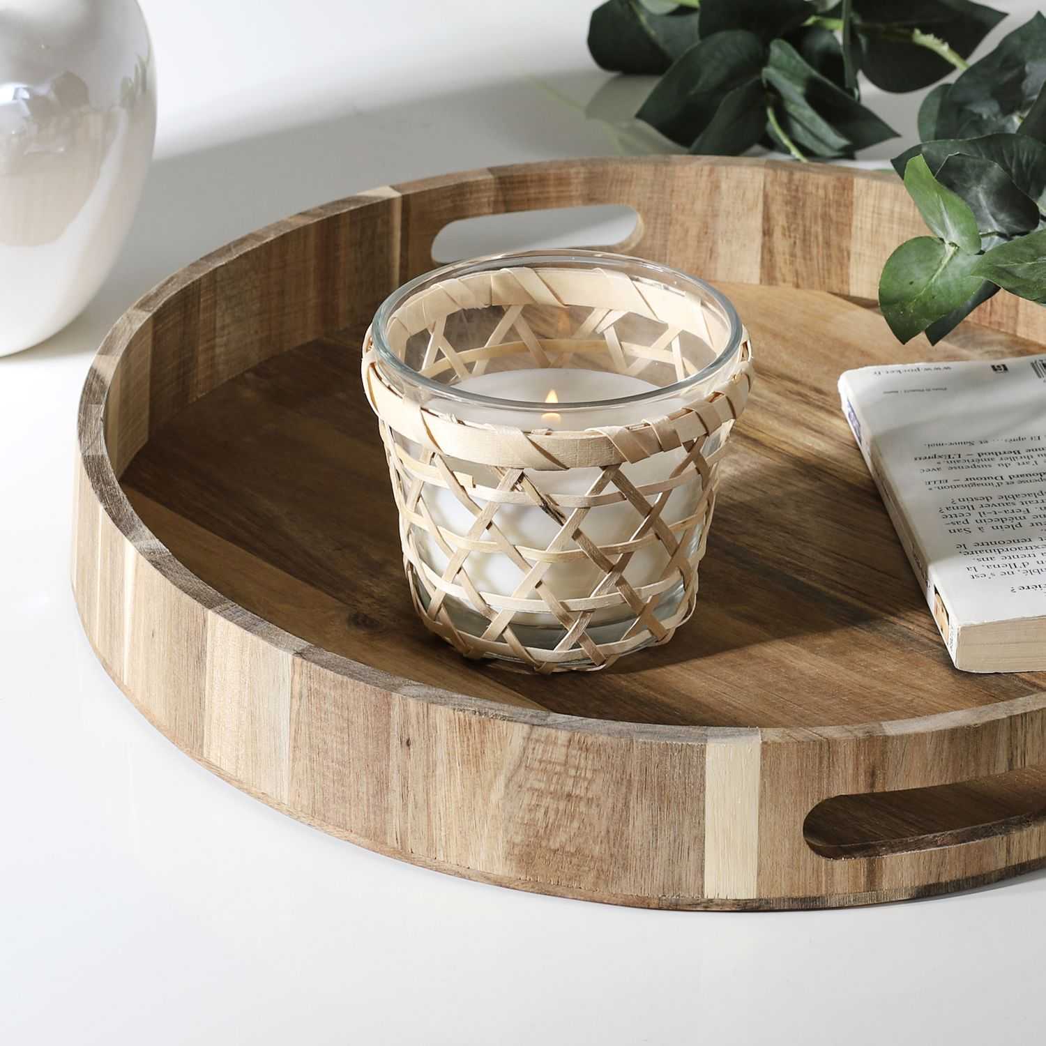 Geurkaars in glas met houten wikkel 11cm