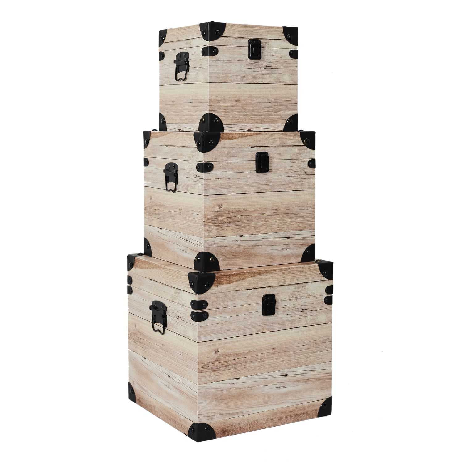 Decoratieve houten opbergboxen, set 3 stuks